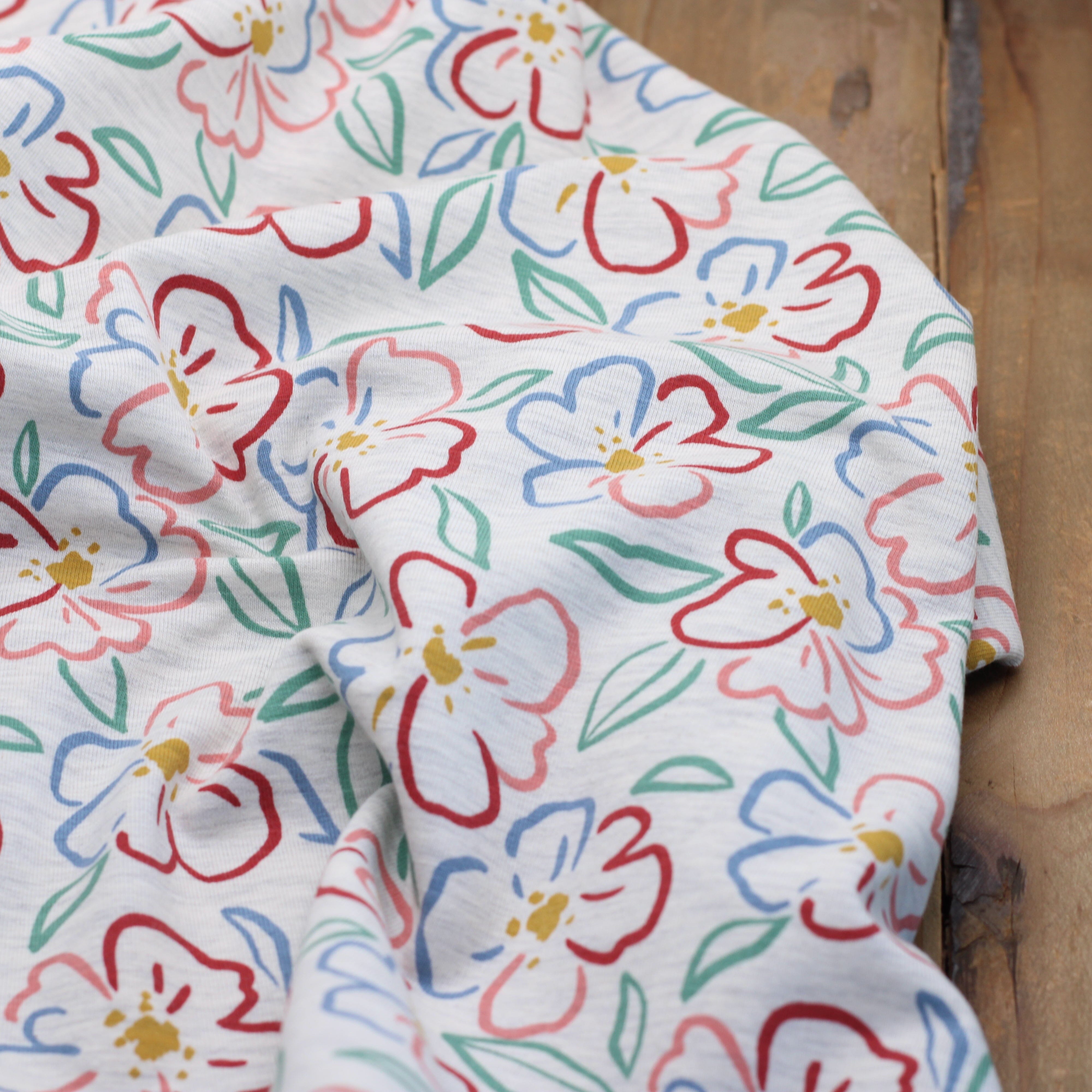 Tissu Jersey de coton - FLOWERS - Gris chiné Poppy Designed for You (Vendu x10cm) Tissus POPPY Designed For You | Gaspard et Léonie Tissus en ligne et Mercerie à Toulouse