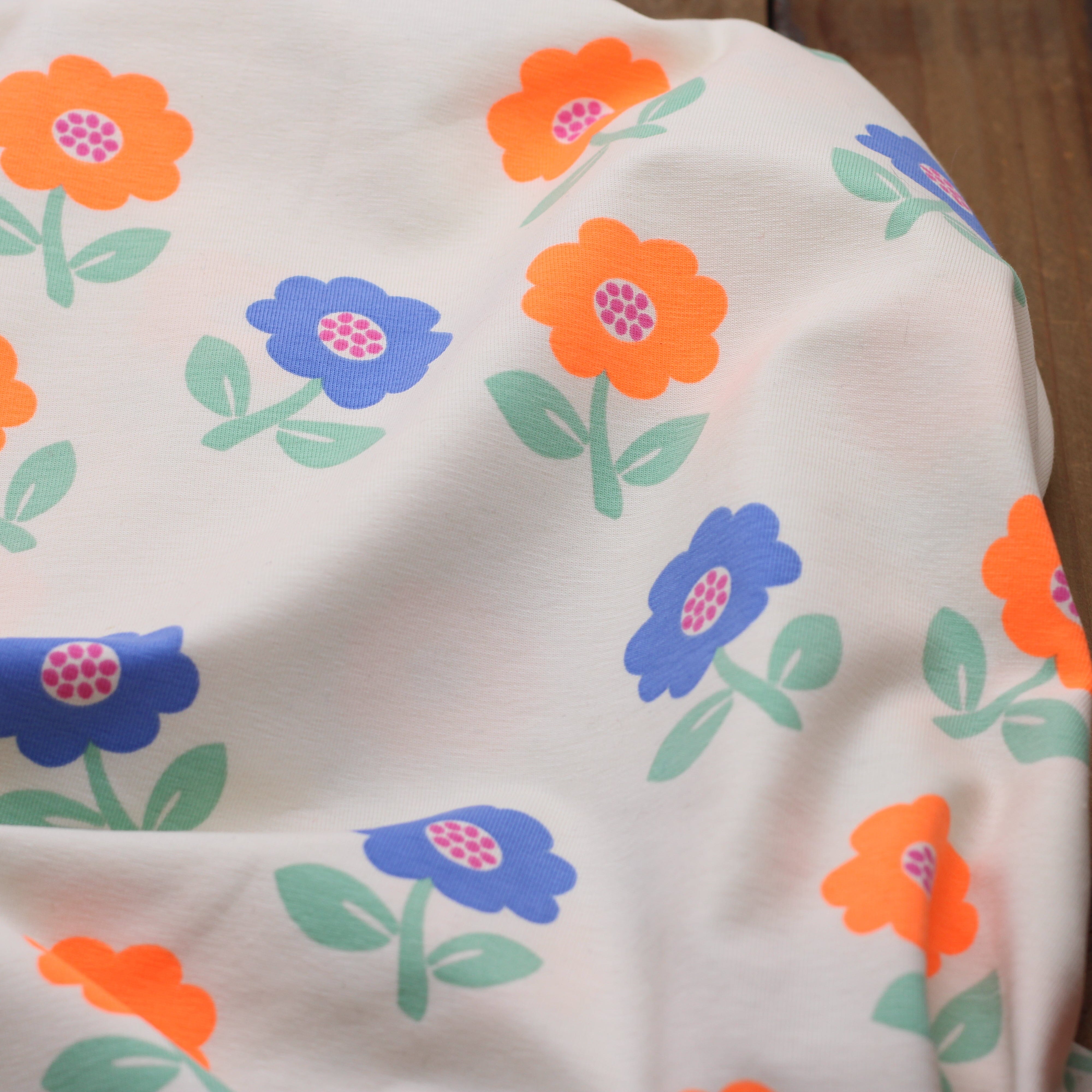 Tissu Jersey de coton - NEON FLOWERS - Blanc cassé - POPPY DESIGNED (Vendu x10cm) Tissus POPPY Designed For You | Gaspard et Léonie Tissus en ligne et Mercerie à Toulouse