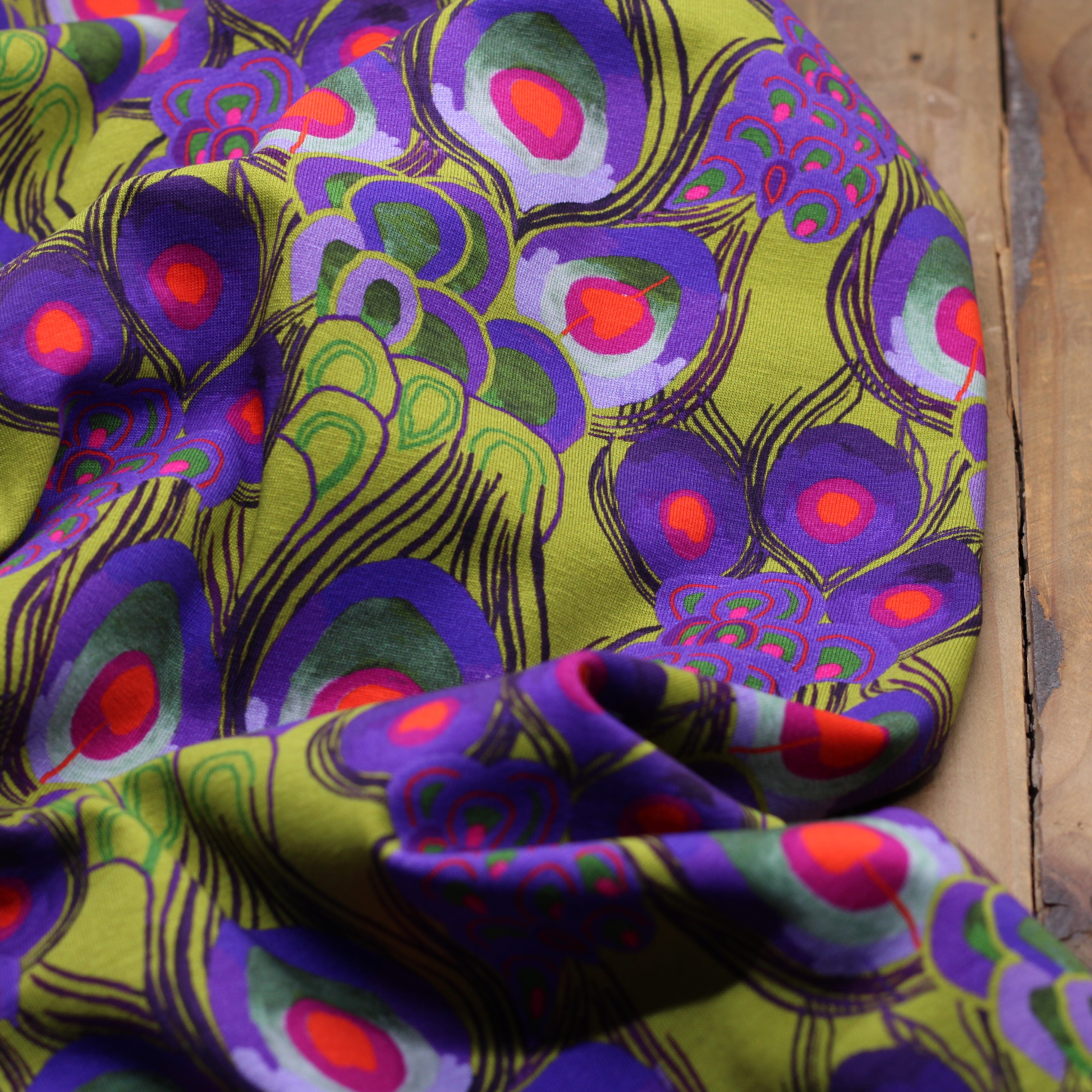 Tissu Jersey de coton- PEACOQ - Vert/Violet - STENZO (Vendu x10cm) Tissus Stenzo | Gaspard et Léonie Tissus en ligne et Mercerie à Toulouse