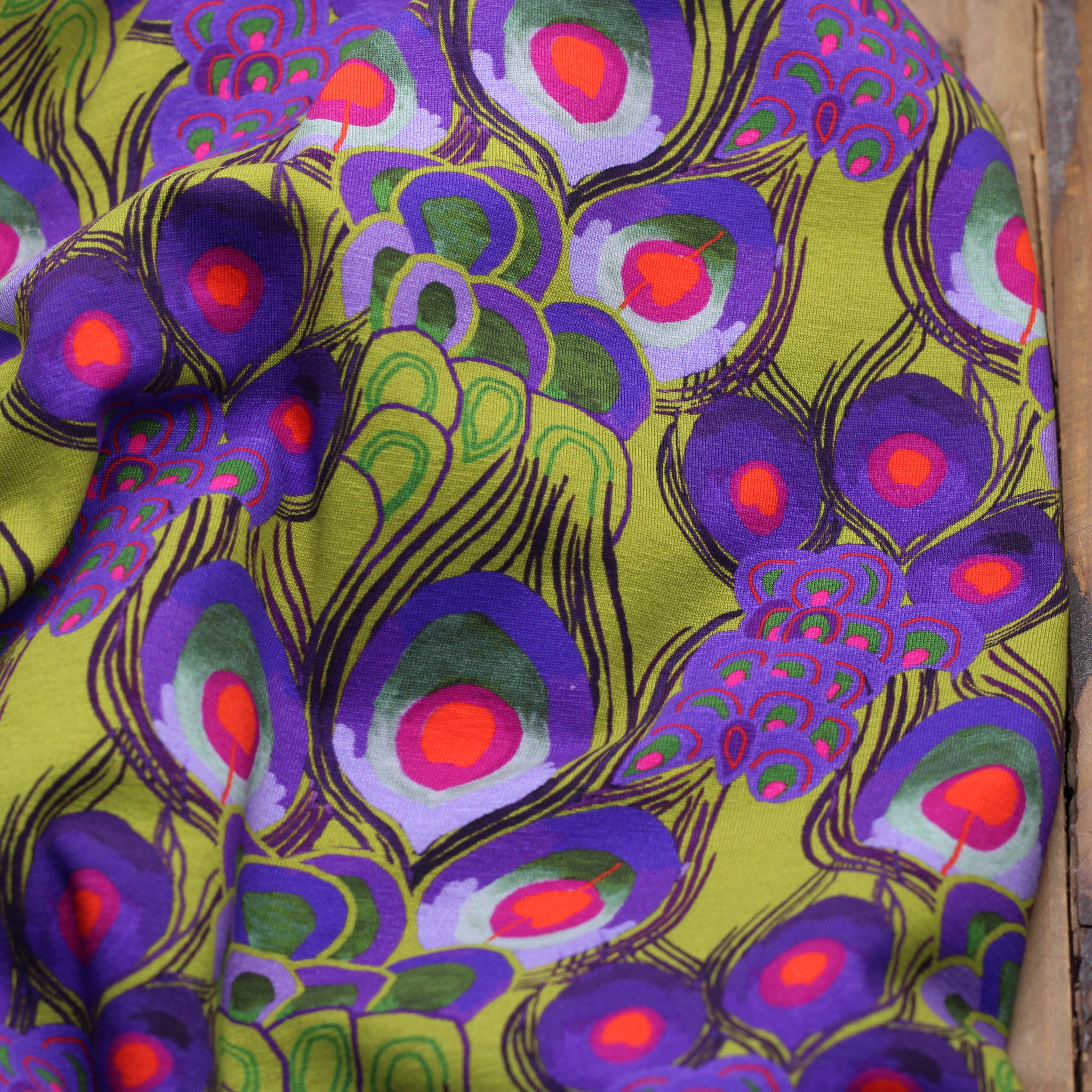 Tissu Jersey de coton- PEACOQ - Vert/Violet - STENZO (Vendu x10cm) Tissus Stenzo | Gaspard et Léonie Tissus en ligne et Mercerie à Toulouse