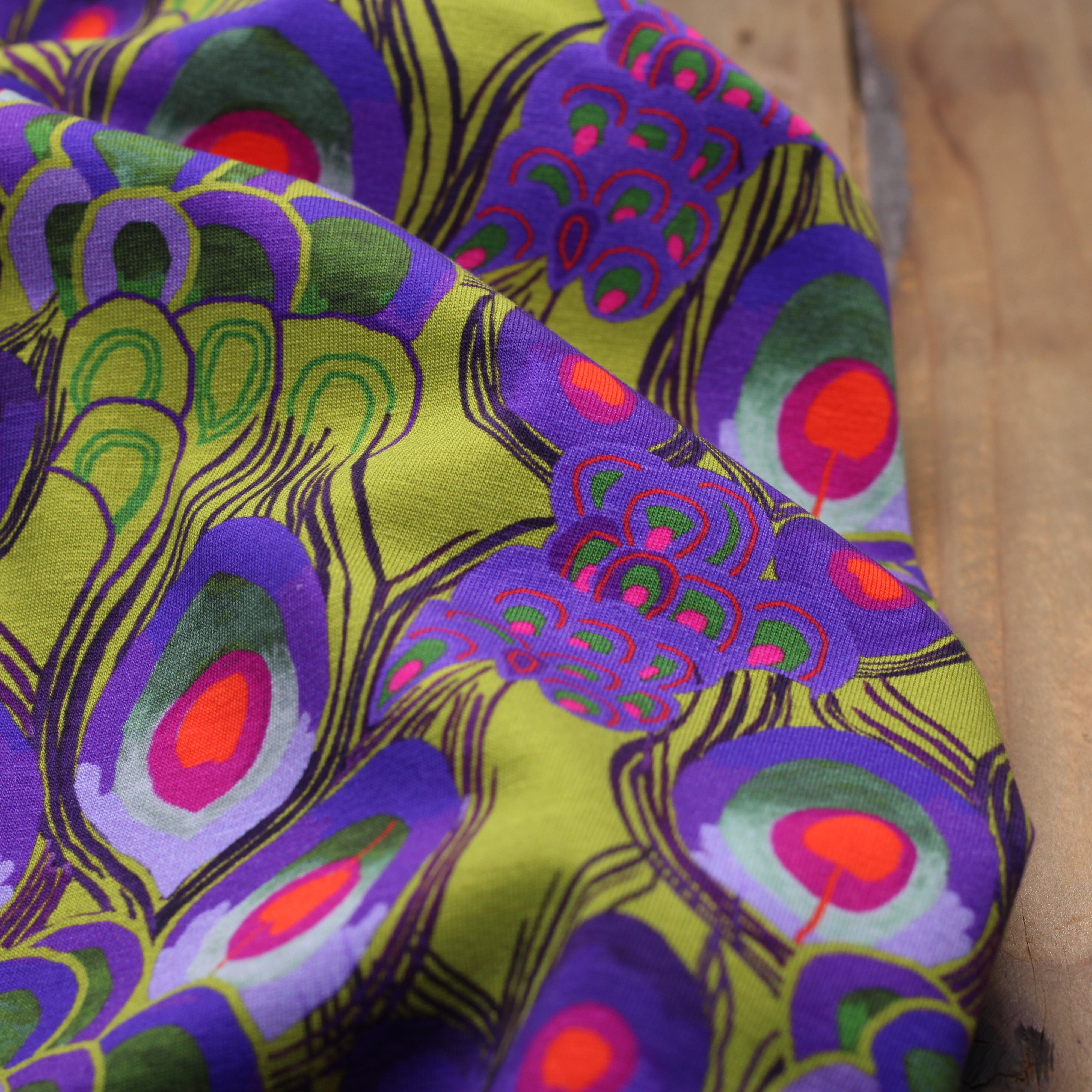 Tissu Jersey de coton- PEACOQ - Vert/Violet - STENZO (Vendu x10cm) Tissus Stenzo | Gaspard et Léonie Tissus en ligne et Mercerie à Toulouse