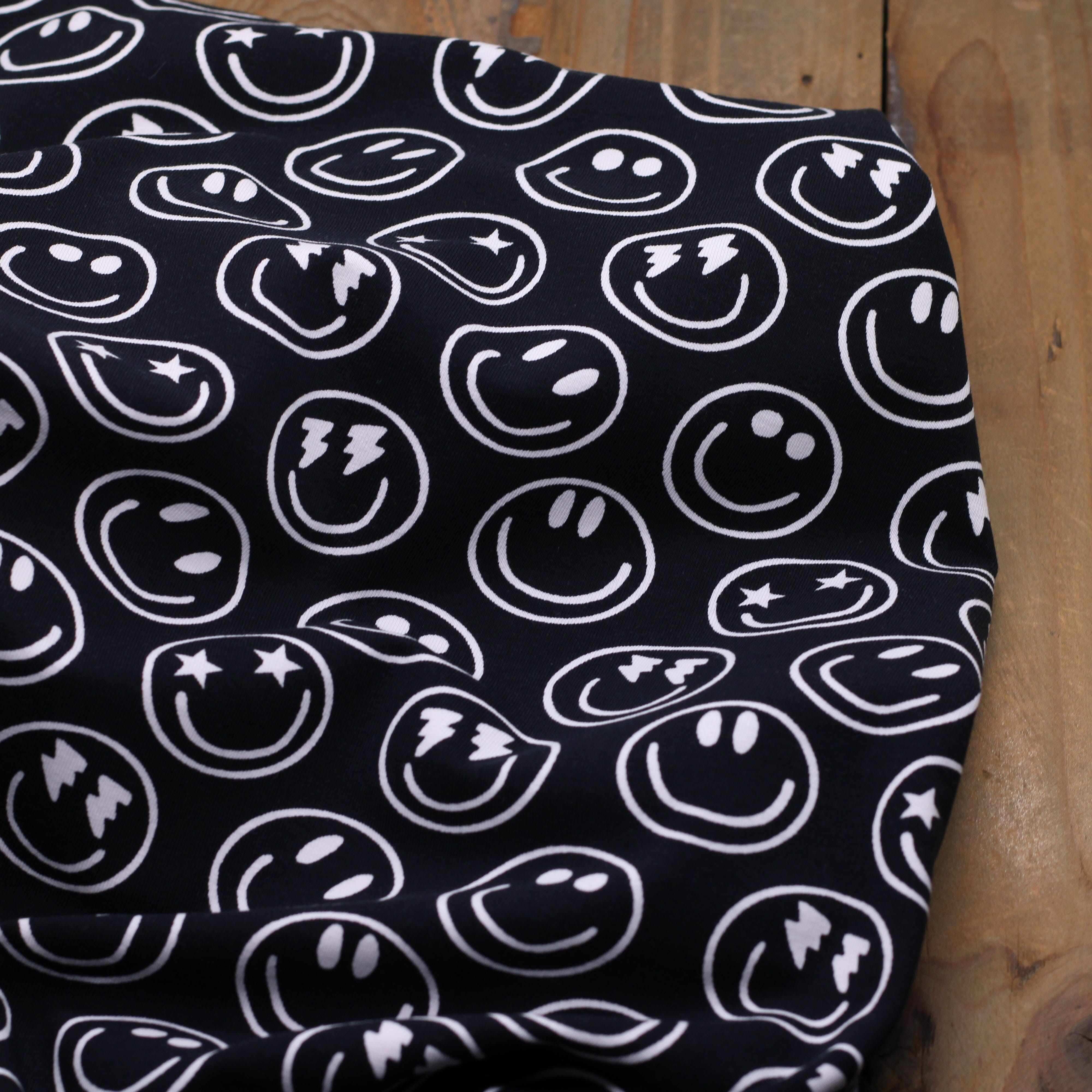 Tissu Jersey de coton - SMILEY - Noir - POPPY DESIGNED (Vendu x10cm) Tissus POPPY Designed For You | Gaspard et Léonie Tissus en ligne et Mercerie à Toulouse