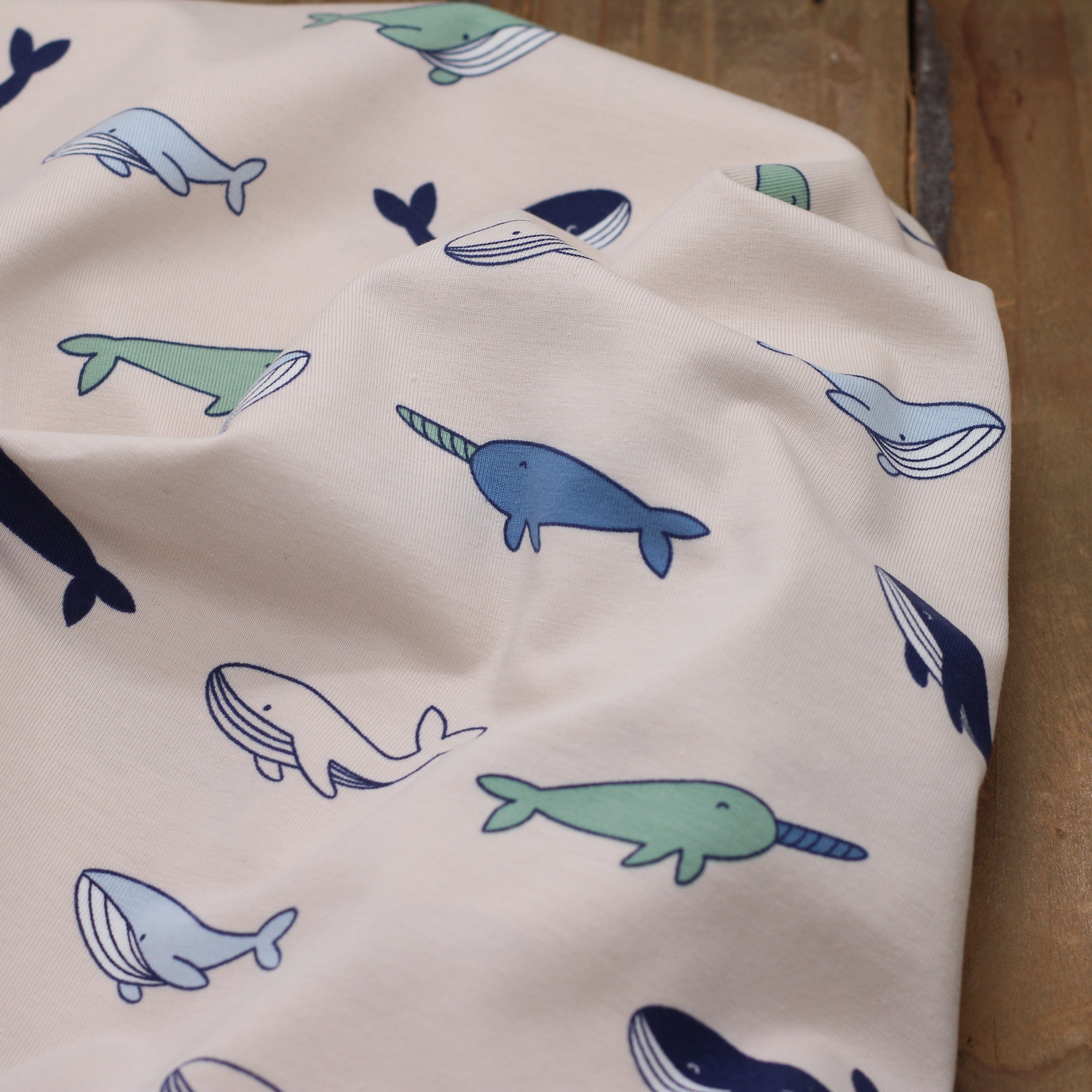 Tissu Jersey de coton - WHALES - Sable Poppy Designed for You (Vendu x10cm) Tissus POPPY Designed For You | Gaspard et Léonie Tissus en ligne et Mercerie à Toulouse