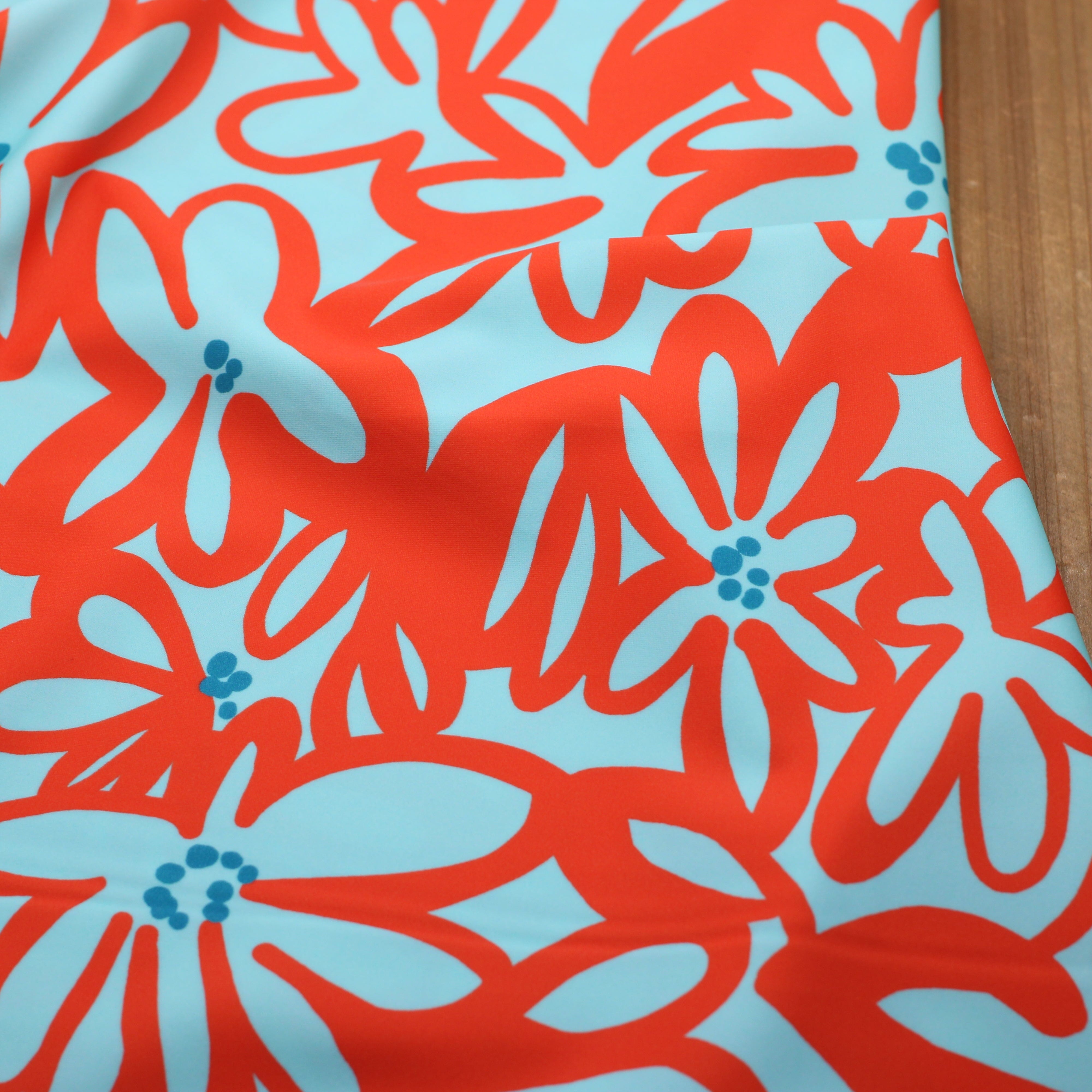 Tissu Lycra Maillot de Bain Imprimé - TIARE - Turquoise (vendu x10cm) Tissus KATIA | Gaspard et Léonie Tissus en ligne et Mercerie à Toulouse