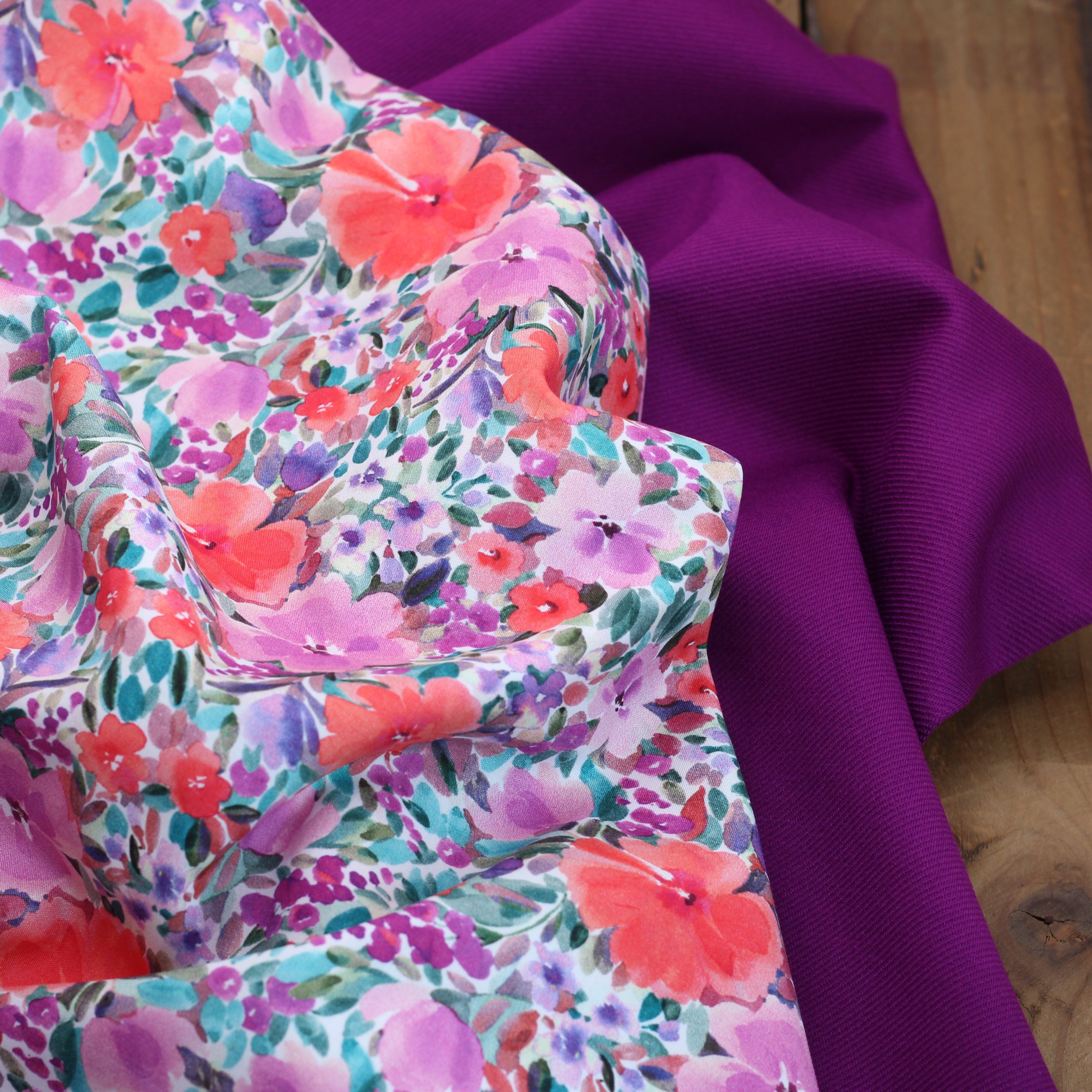 Tissu Popeline de coton - Aquarelle Fleurs (Vendu x10cm) Tissus POPPY Design For You | Gaspard et Léonie Tissus en ligne et Mercerie à Toulouse