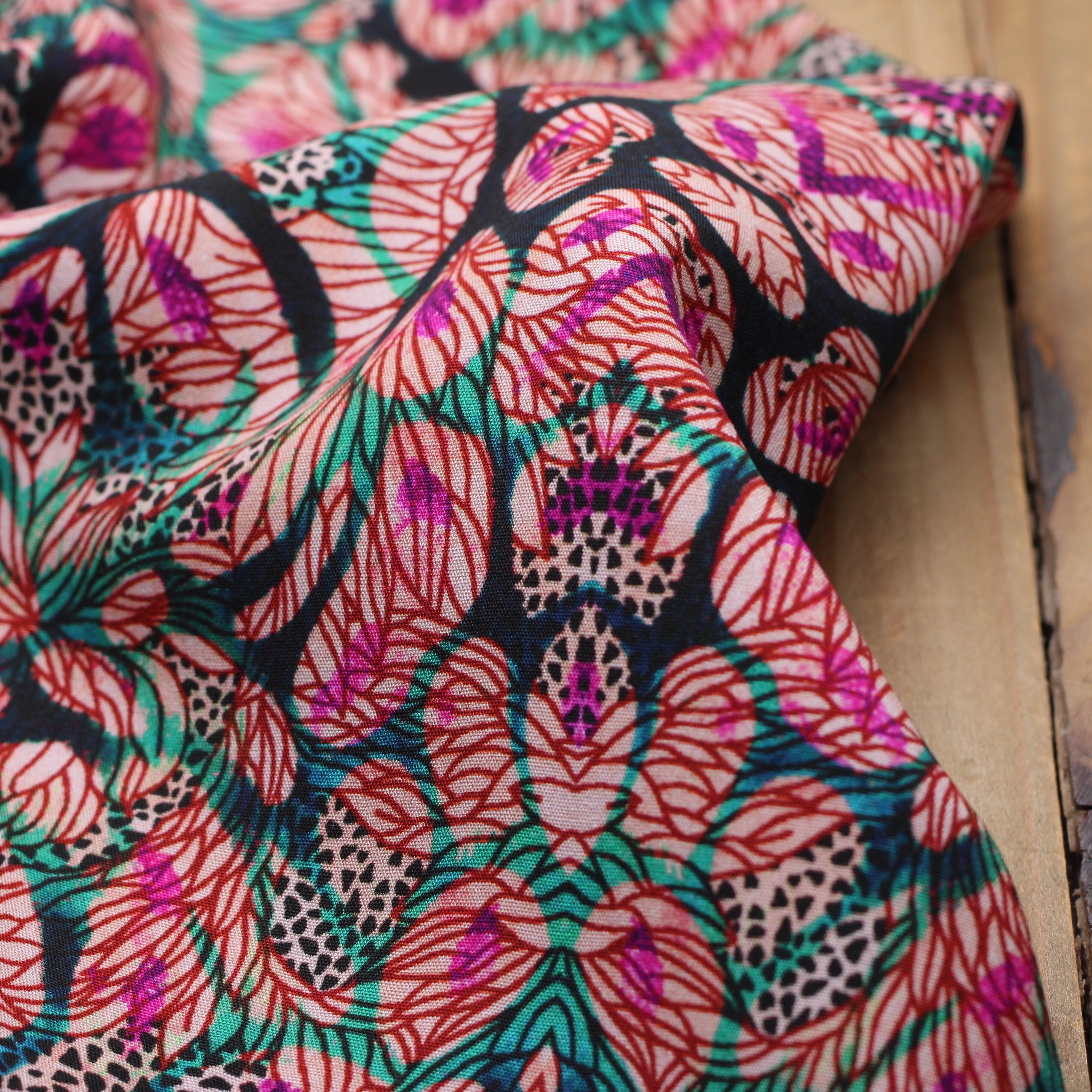 Tissu Popeline de coton- ETHNIC - Rose - STENZO (Vendu x10cm) Tissus Stenzo | Gaspard et Léonie Tissus en ligne et Mercerie à Toulouse