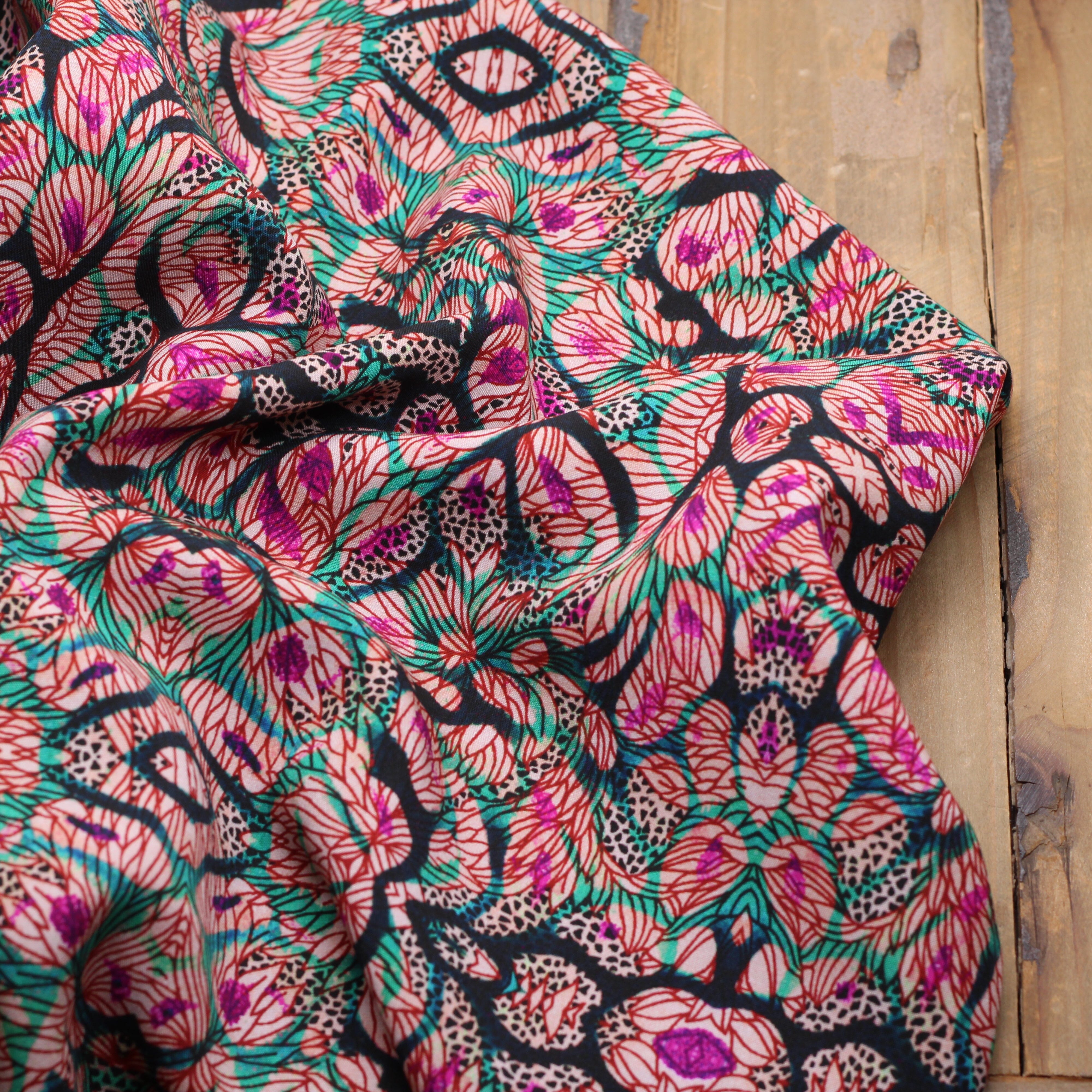 Tissu Popeline de coton- ETHNIC - Rose - STENZO (Vendu x10cm) Tissus Stenzo | Gaspard et Léonie Tissus en ligne et Mercerie à Toulouse