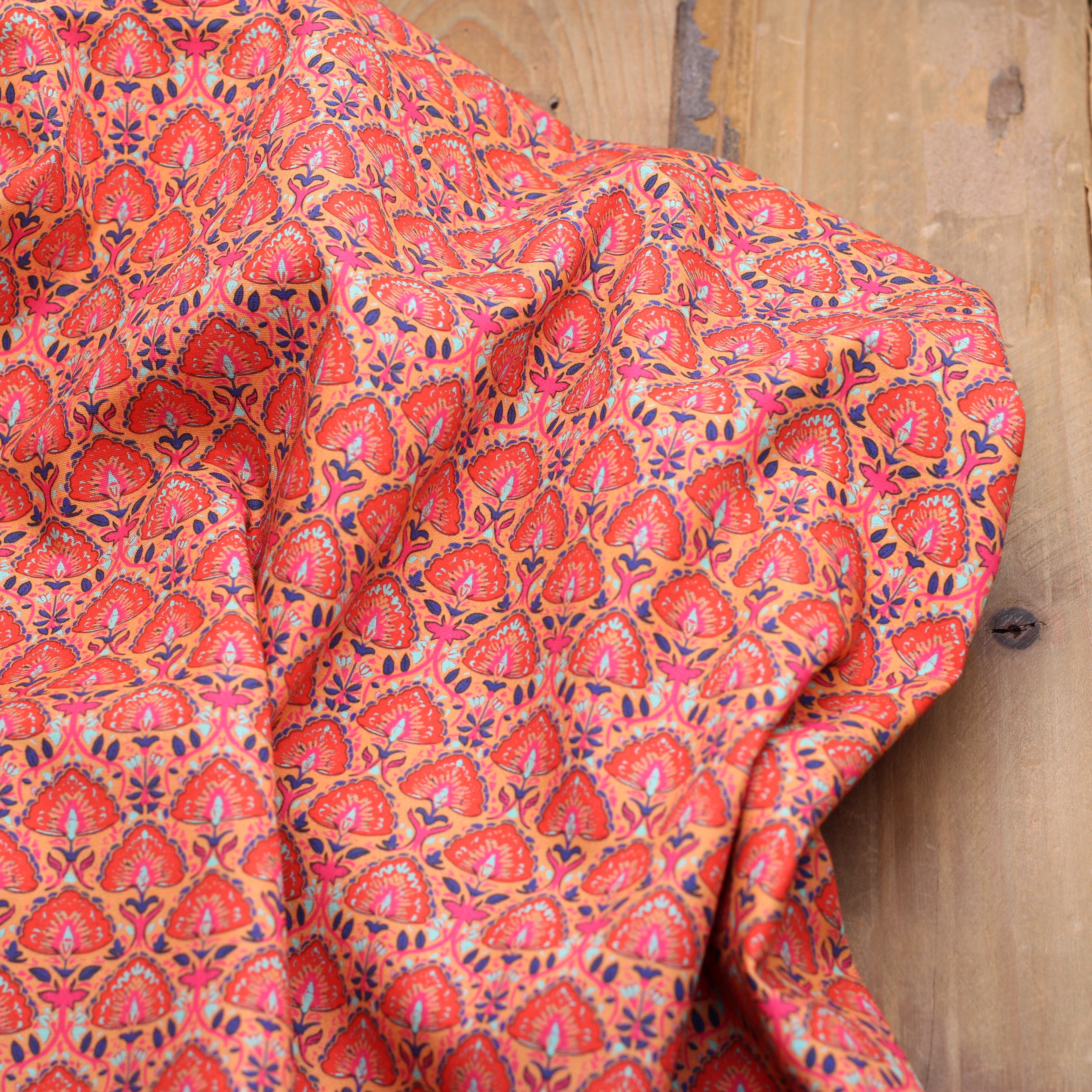 Tissu Popeline de coton- INDIA - Corail - STENZO (Vendu x10cm) Tissus Stenzo | Gaspard et Léonie Tissus en ligne et Mercerie à Toulouse