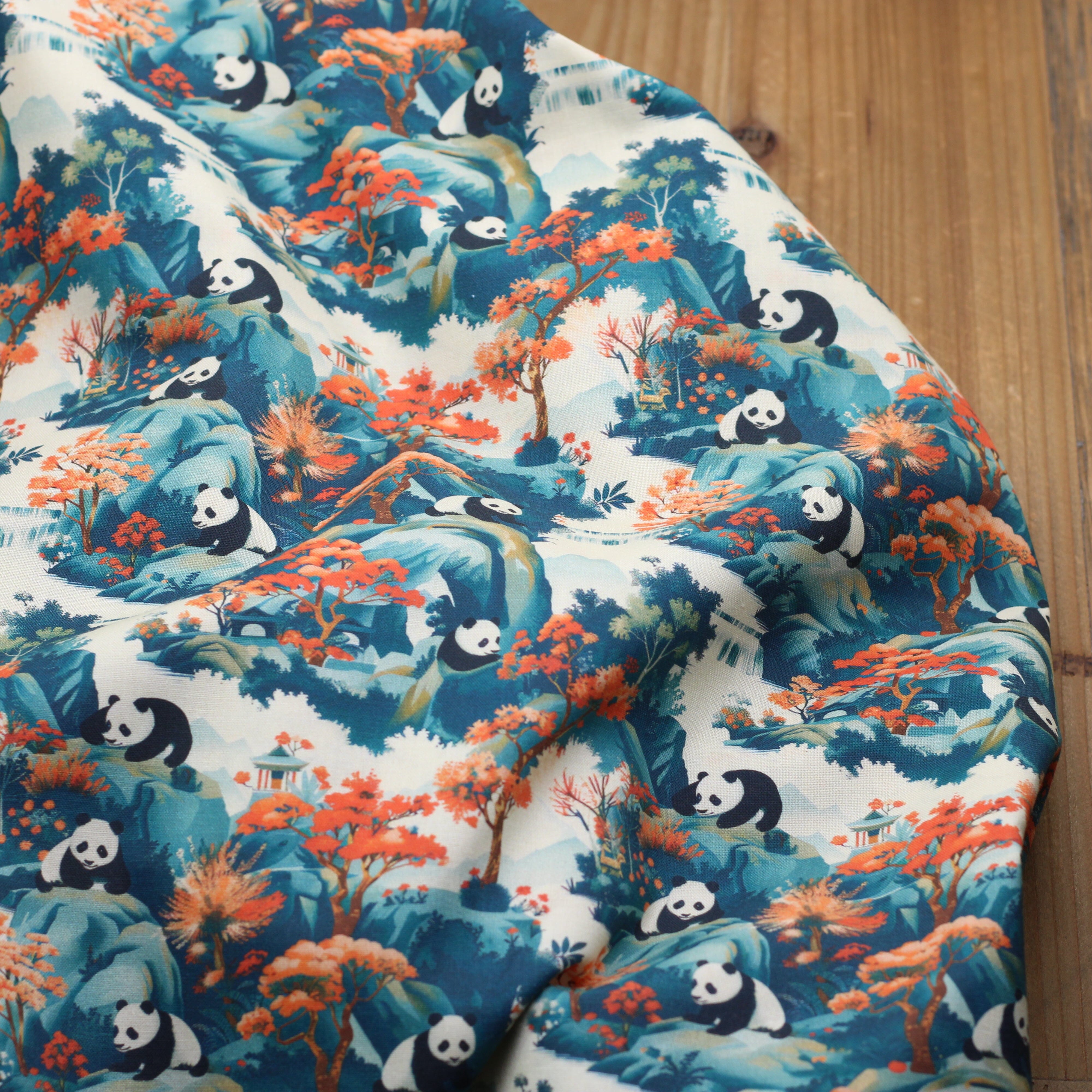 Tissu popeline de coton - PANDA - Bleu pétrole (vendu x10cm) Tissus Sélection Gaspard & Léonie | Gaspard et Léonie Tissus en ligne et Mercerie à Toulouse