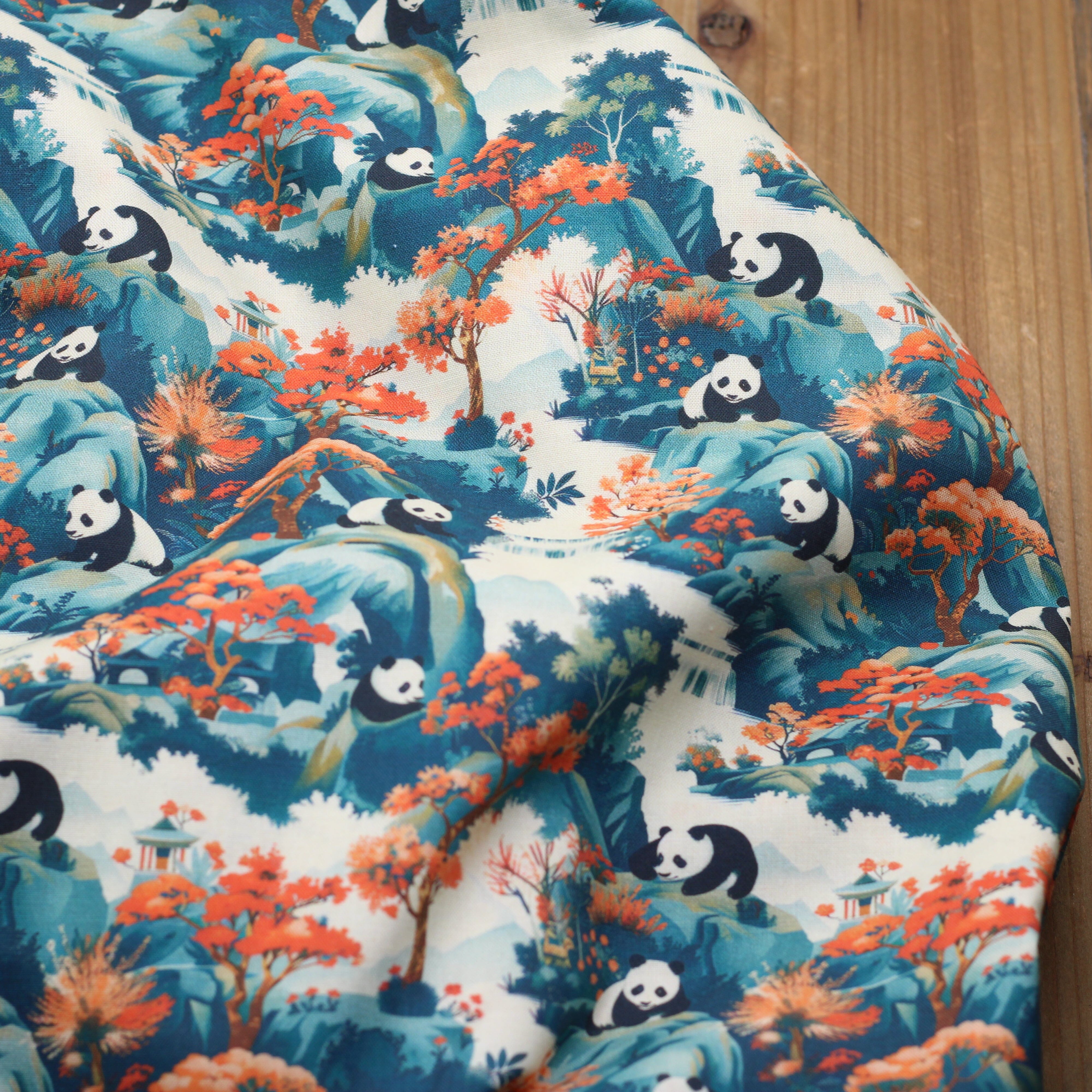 Tissu popeline de coton - PANDA - Bleu pétrole (vendu x10cm) Tissus Sélection Gaspard & Léonie | Gaspard et Léonie Tissus en ligne et Mercerie à Toulouse