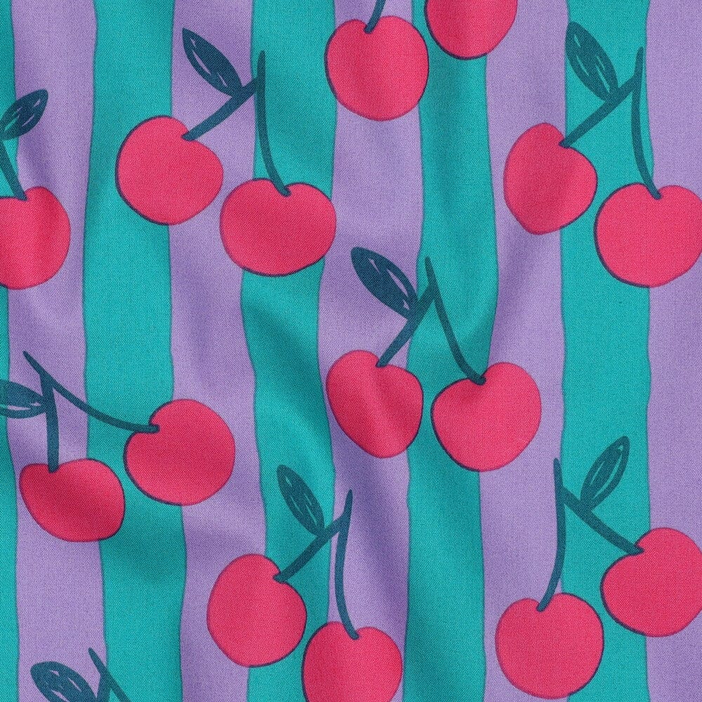 Tissu Popeline de coton rayée Cerises - Pétrole (Vendu x10cm) Tissus POPPY Design For You | Gaspard et Léonie Tissus en ligne et Mercerie à Toulouse