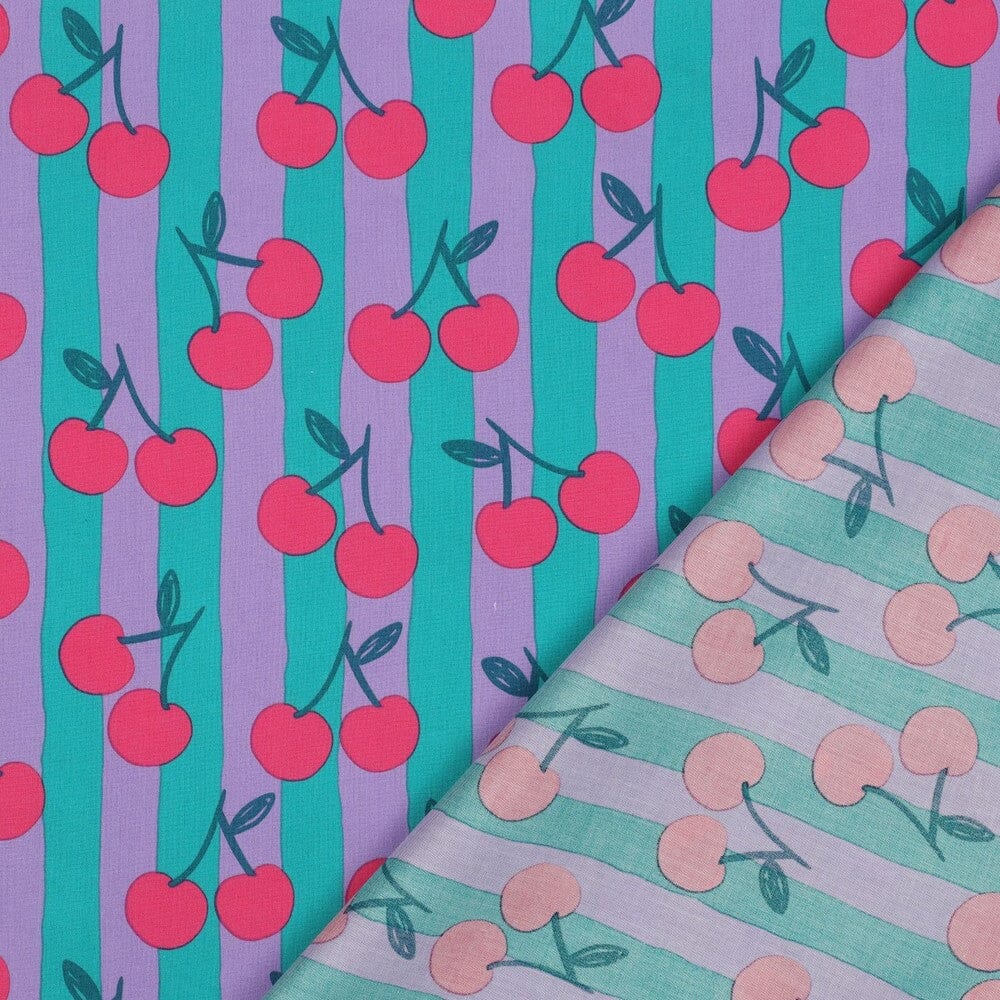 Tissu Popeline de coton rayée Cerises - Pétrole (Vendu x10cm) Tissus POPPY Design For You | Gaspard et Léonie Tissus en ligne et Mercerie à Toulouse