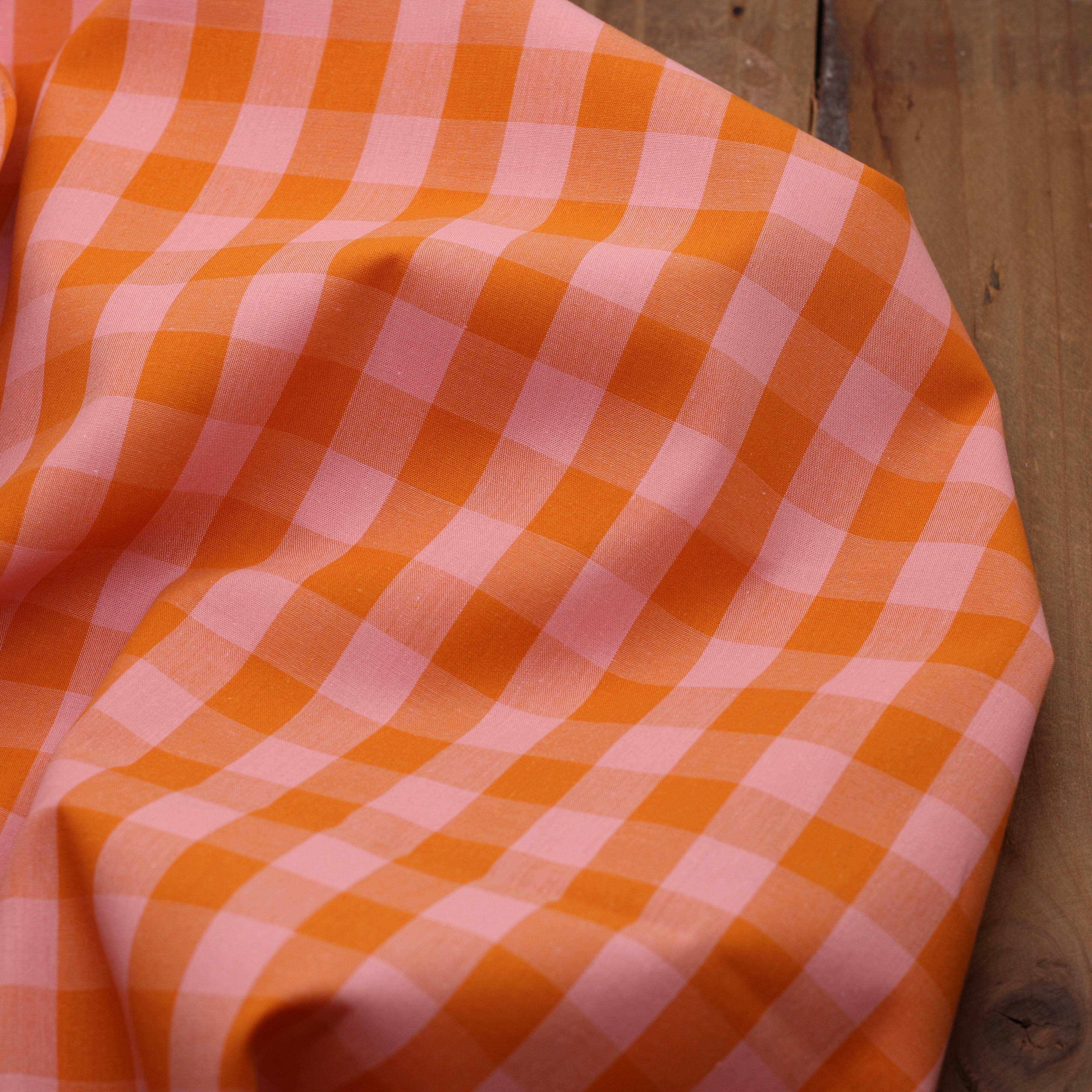 Tissu popeline de coton VICHY - Orange / Rose (Vendu x10cm) Tissus Sélection Gaspard & Léonie | Gaspard et Léonie Tissus en ligne et Mercerie à Toulouse