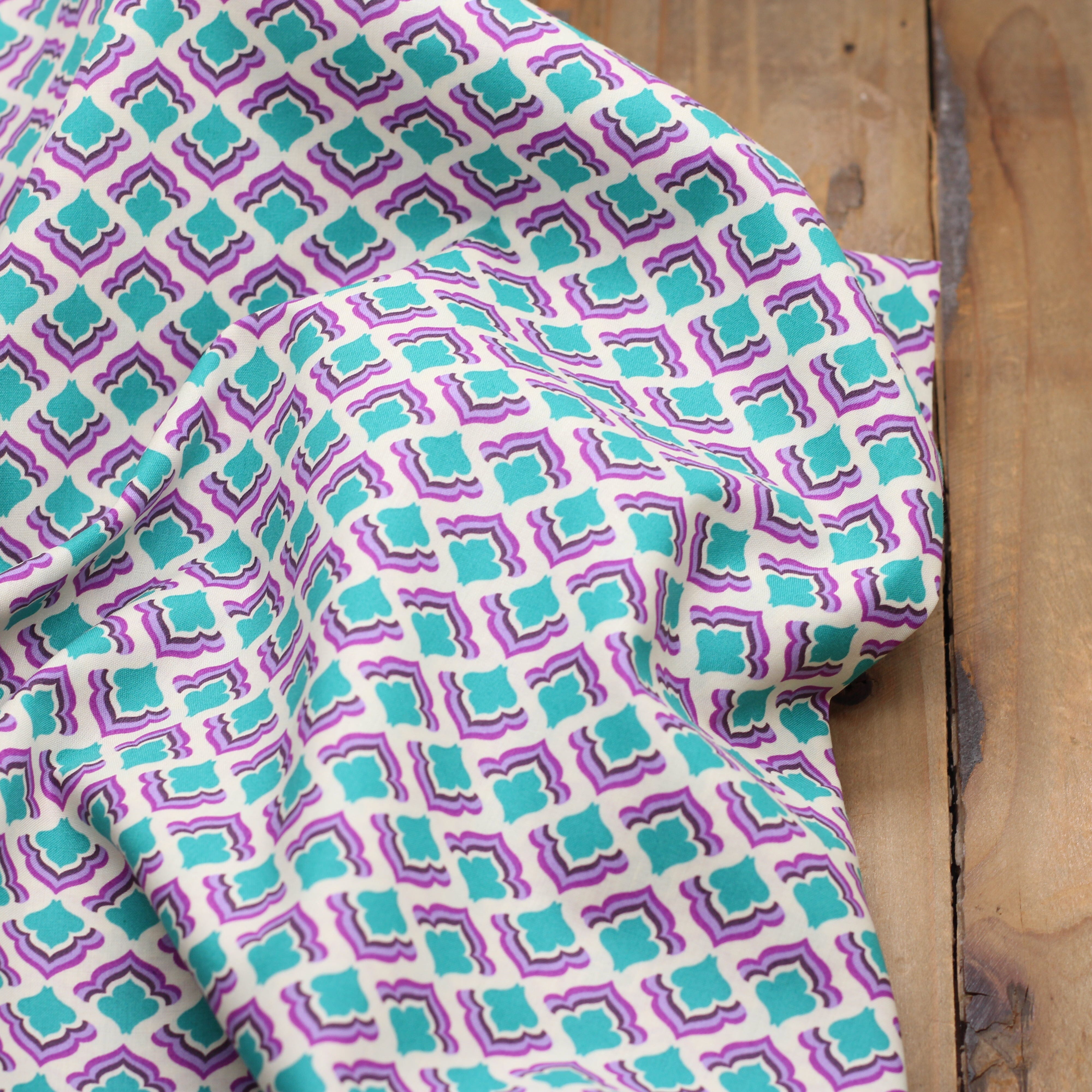 Tissu Popeline de coton - VINTAGE MINI FLOWERS - Violet/Turquoise (Vendu x10cm) Tissus POPPY Design For You | Gaspard et Léonie Tissus en ligne et Mercerie à Toulouse