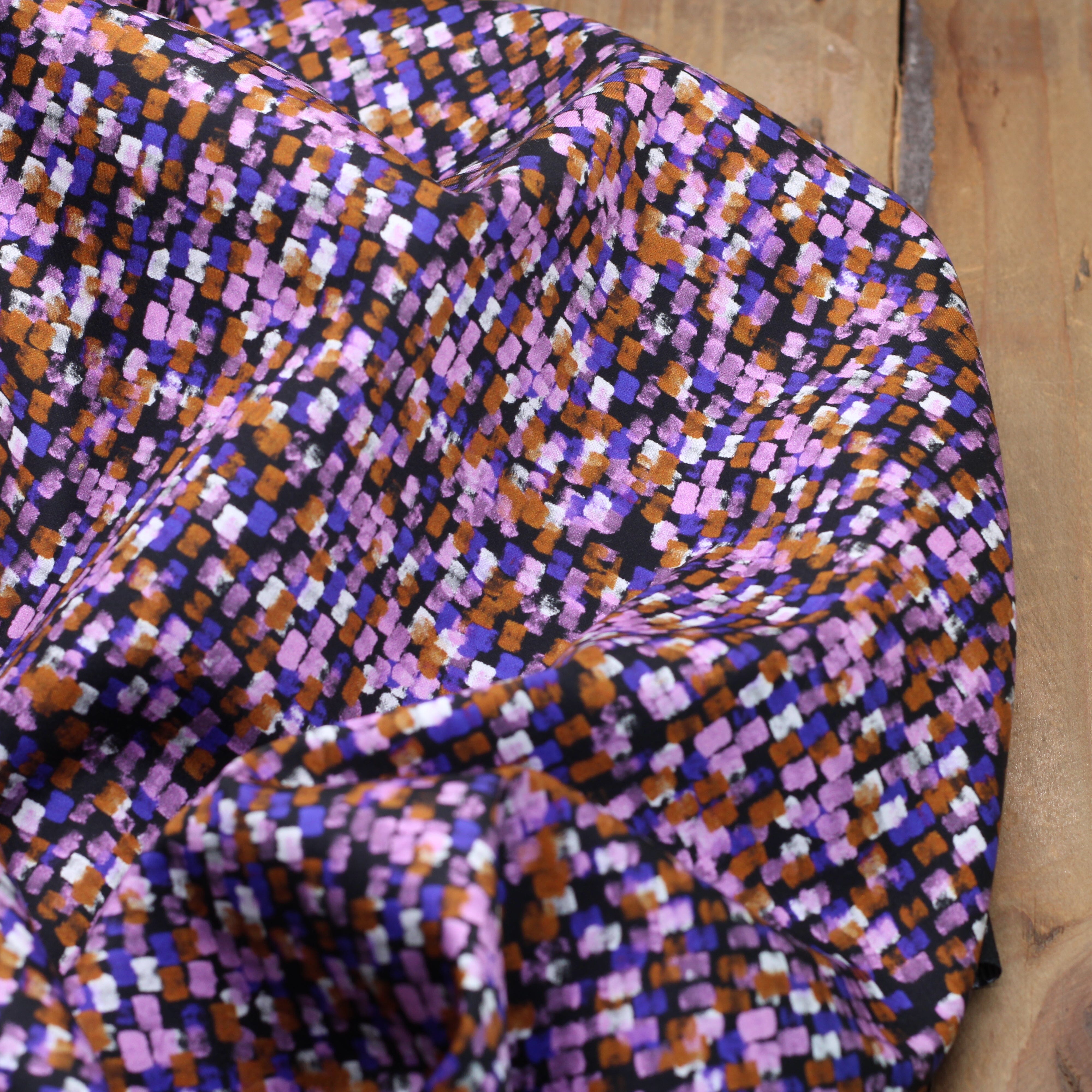 Tissu Satin de coton - CONFETTIS - Violet/Noir (Vendu x10cm) Tissus Sélection Gaspard & Léonie | Gaspard et Léonie Tissus en ligne et Mercerie à Toulouse