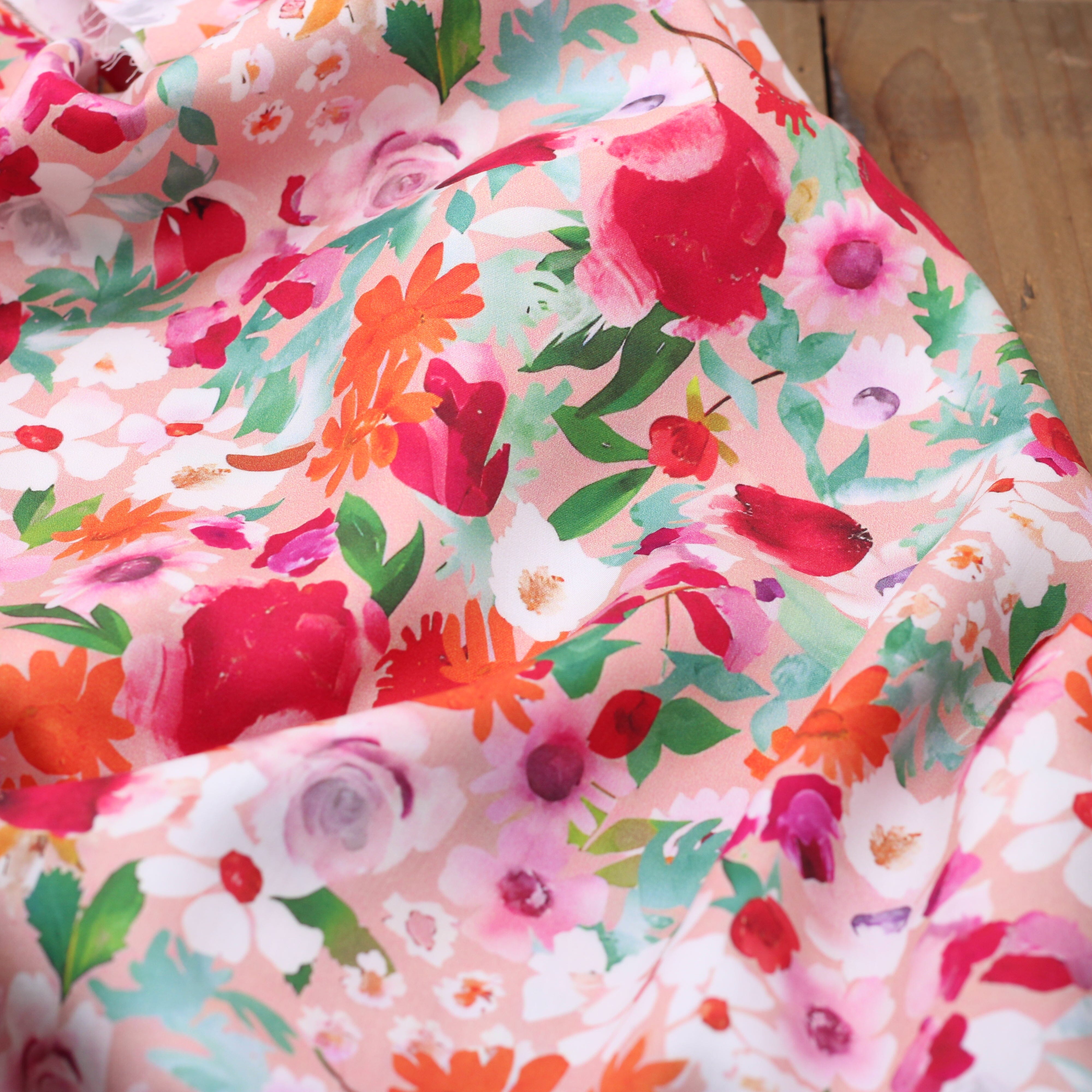 Tissu Satin de Viscose Fleurie - RANIA - Rose (vendu x10cm) Tissus Sélection Gaspard & Léonie | Gaspard et Léonie Tissus en ligne et Mercerie à Toulouse