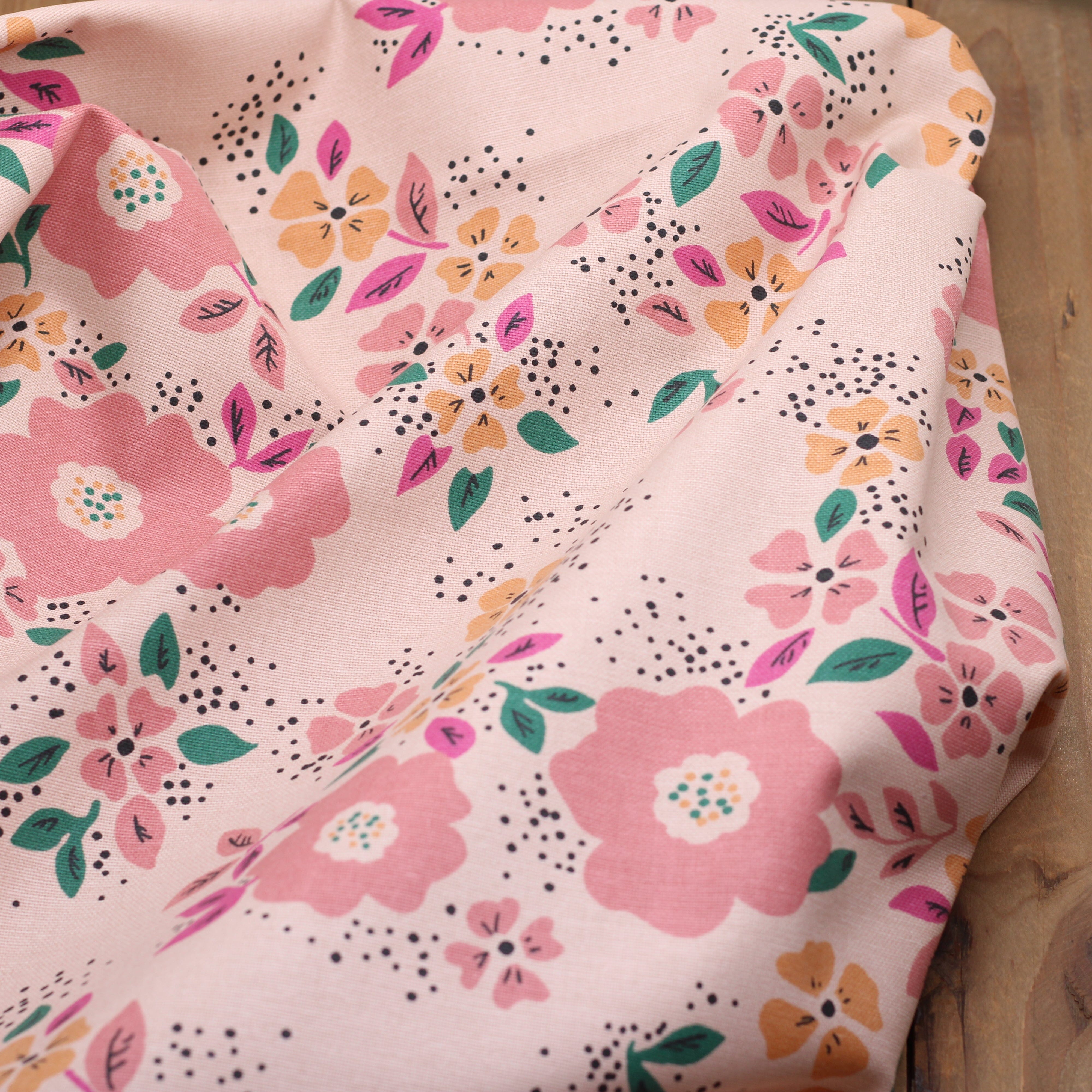 Tissu toile de coton demi Natté de coton - OSCALIA - Ficelle/Rose (Vendu x10cm) Tissus DOMOTEX | Gaspard et Léonie Tissus en ligne et Mercerie à Toulouse