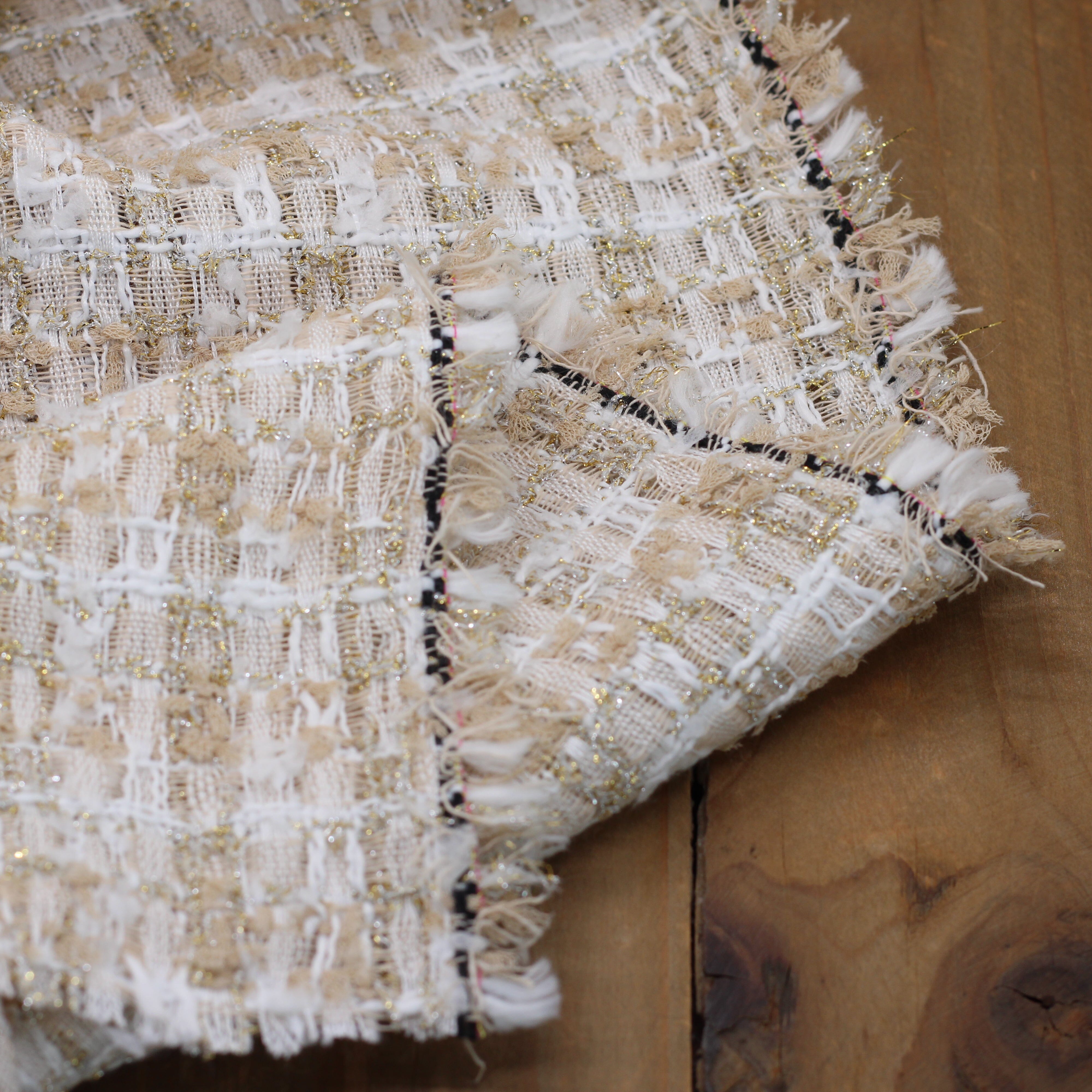 Tissu Tweed BELLA - Beige/Blanc/Or doré (Vendu x10cm) Tissus Sélection Gaspard & Léonie | Gaspard et Léonie Tissus en ligne et Mercerie à Toulouse