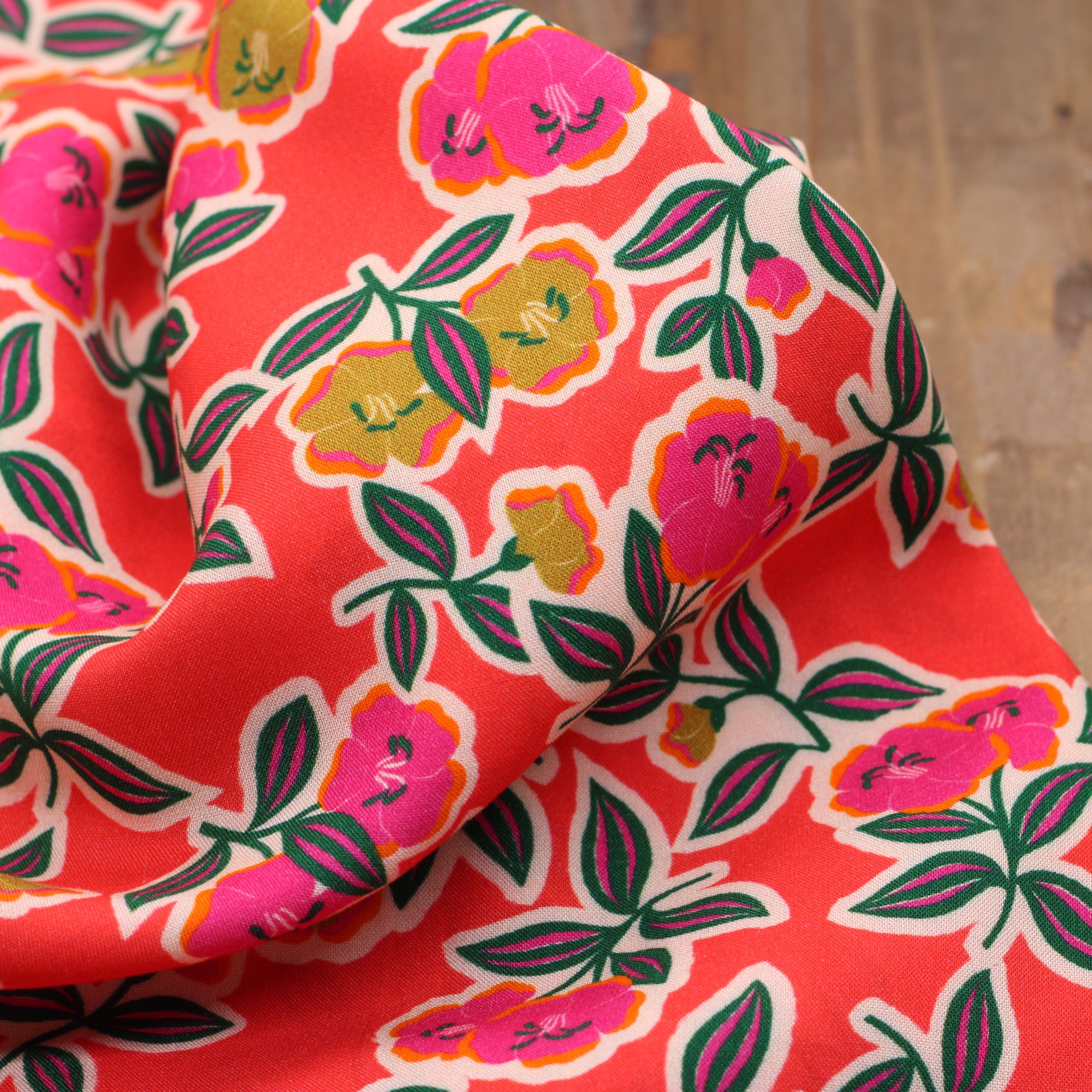 Tissu Viscose - FANOU- Rouge/Rose (Vendu par 10cm) Tissus Sélection Gaspard & Léonie | Gaspard et Léonie Tissus en ligne et Mercerie à Toulouse