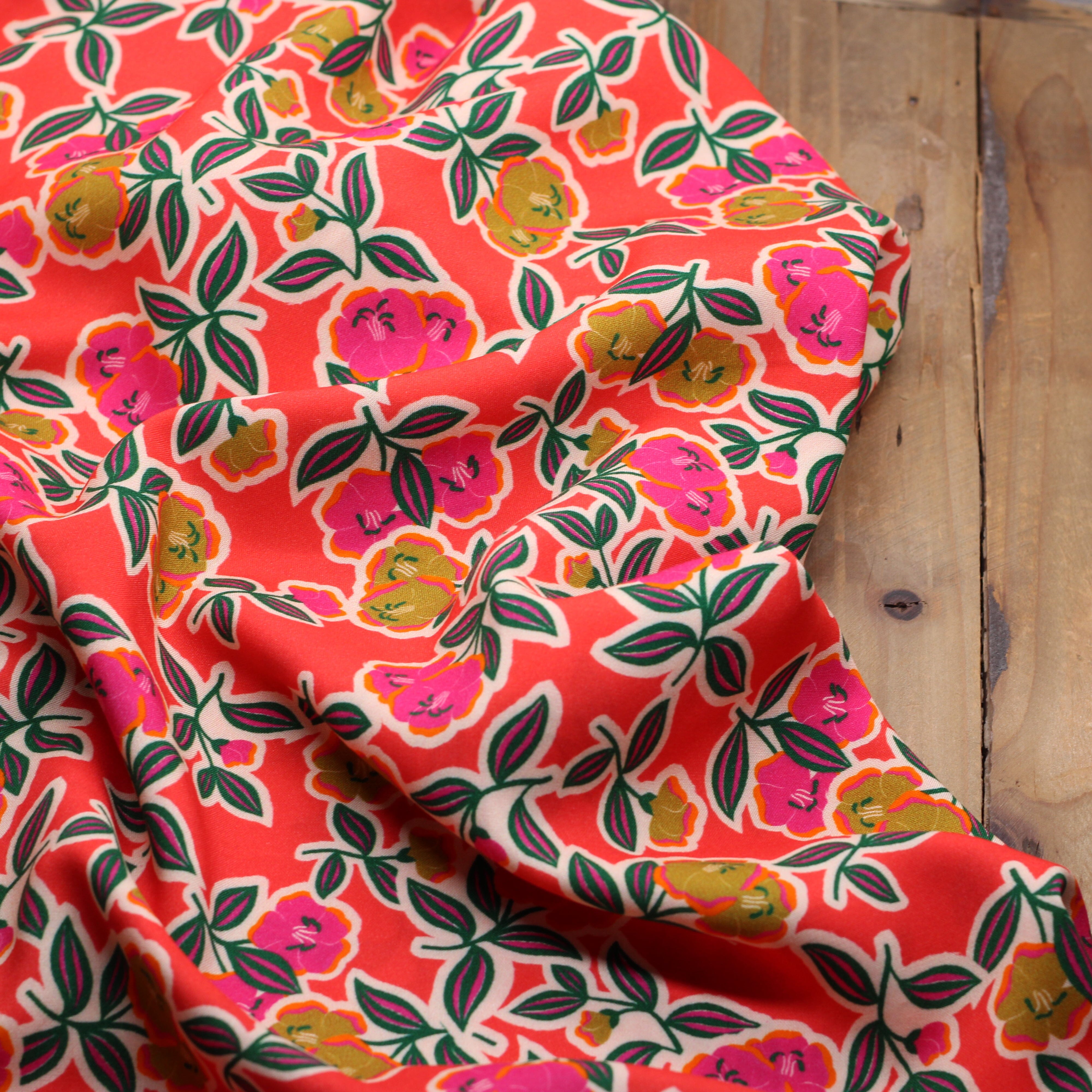 Tissu Viscose - FANOU- Rouge/Rose (Vendu par 10cm) Tissus Sélection Gaspard & Léonie | Gaspard et Léonie Tissus en ligne et Mercerie à Toulouse