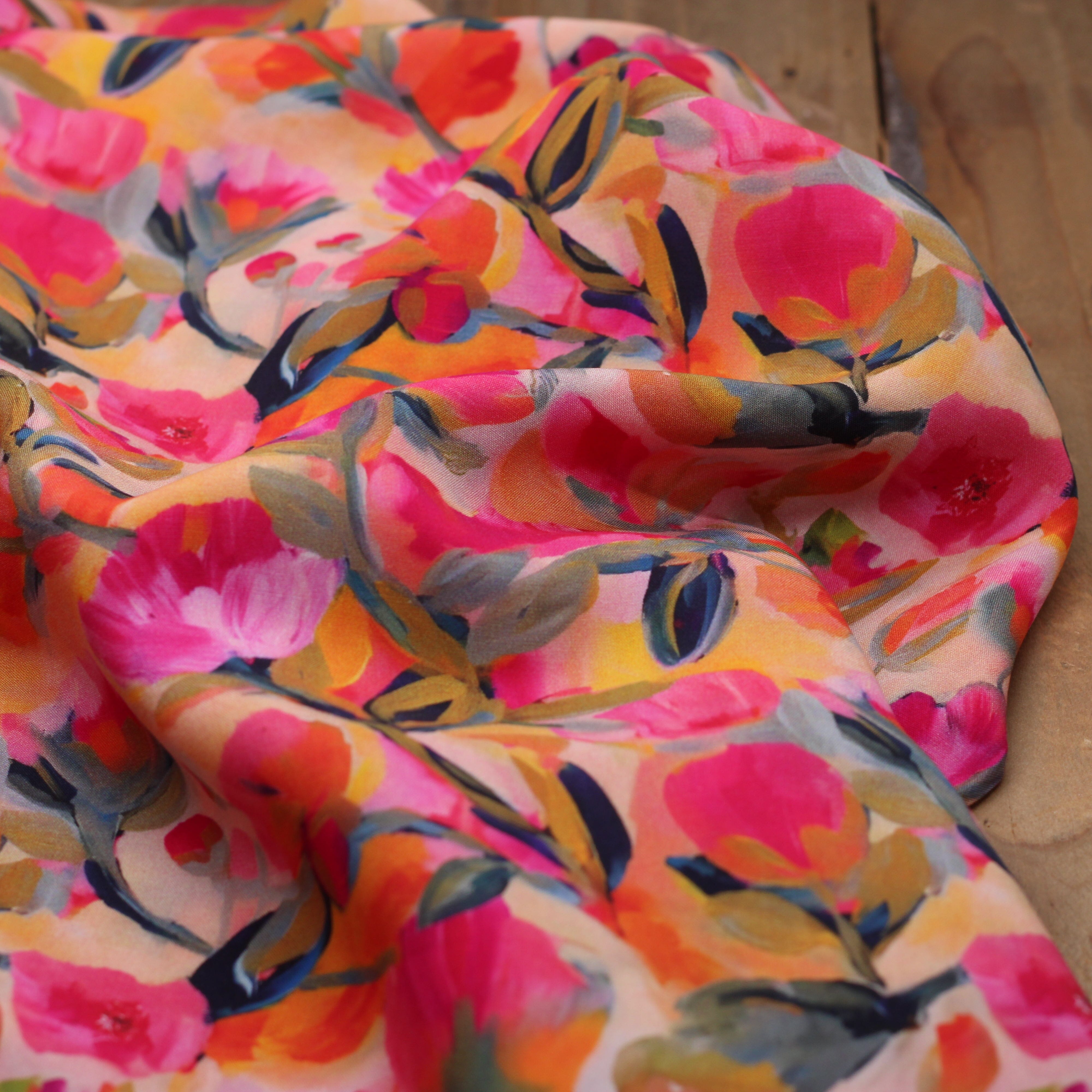 Tissu Viscose Fleuri - PEACH - Rose (vendu x10cm) Tissus Sélection Gaspard & Léonie | Gaspard et Léonie Tissus en ligne et Mercerie à Toulouse