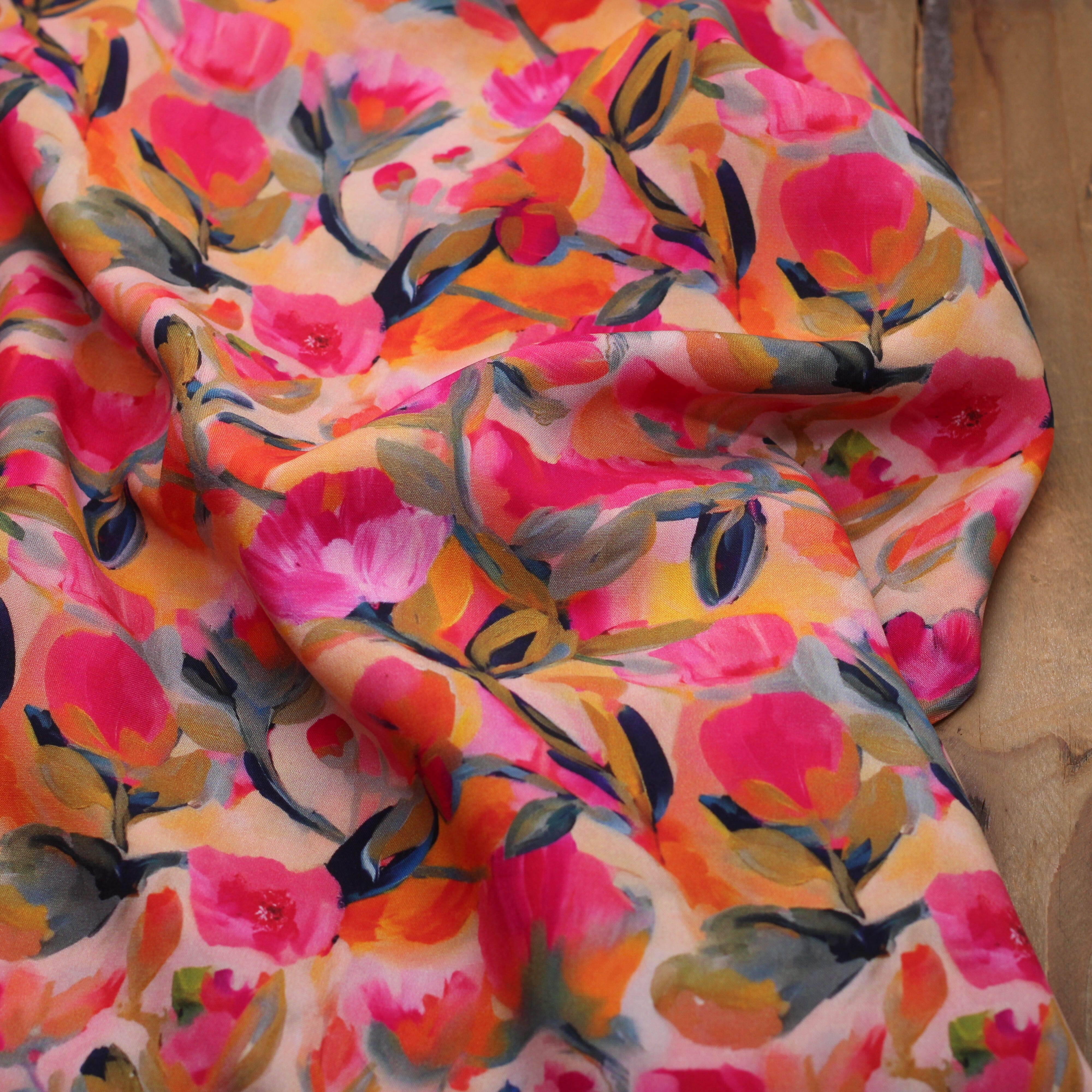 Tissu Viscose Fleuri - PEACH - Rose (vendu x10cm) Tissus Sélection Gaspard & Léonie | Gaspard et Léonie Tissus en ligne et Mercerie à Toulouse