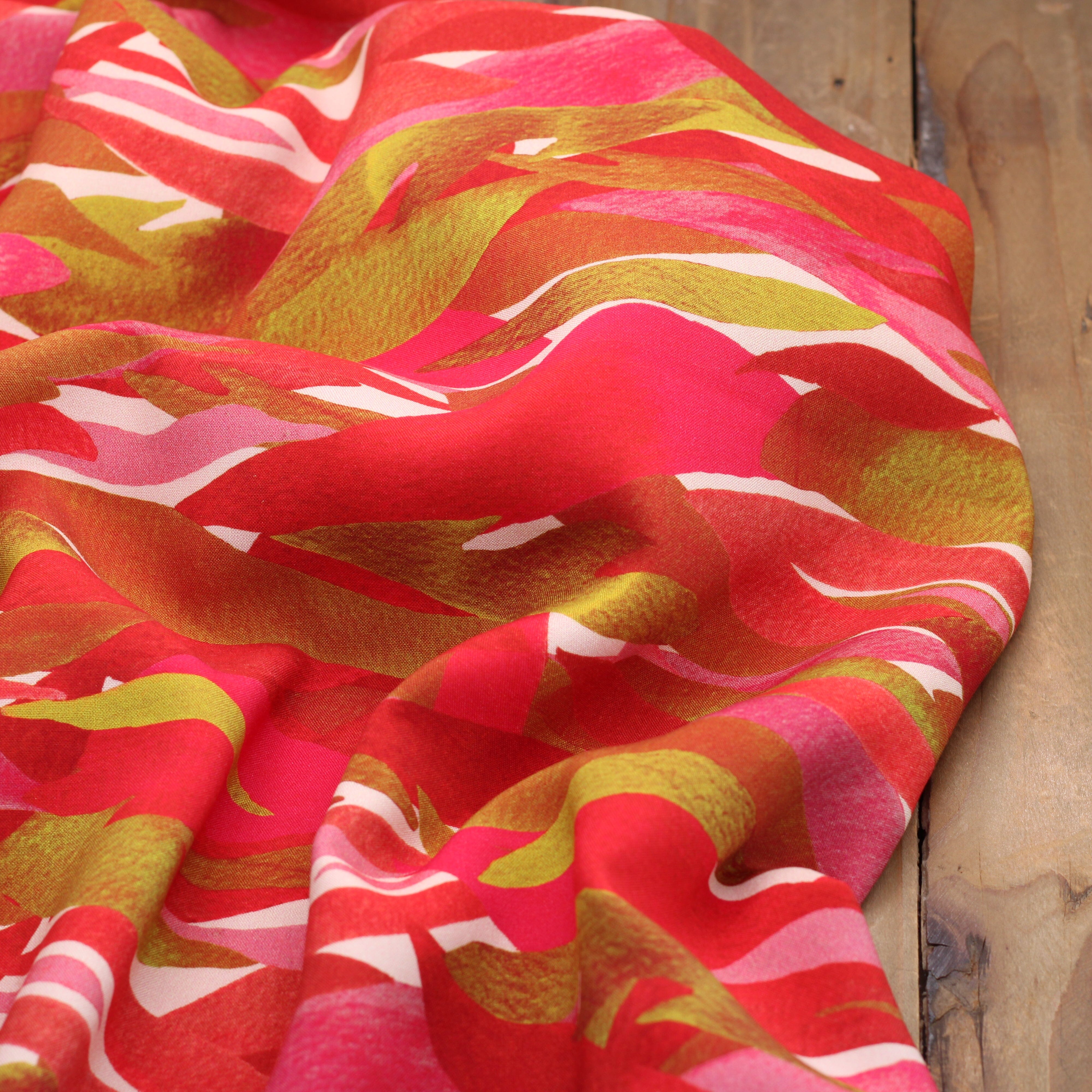 Tissu Viscose - KIYO - Rouge/Rose (Vendu par 10cm) Tissus Sélection Gaspard & Léonie | Gaspard et Léonie Tissus en ligne et Mercerie à Toulouse