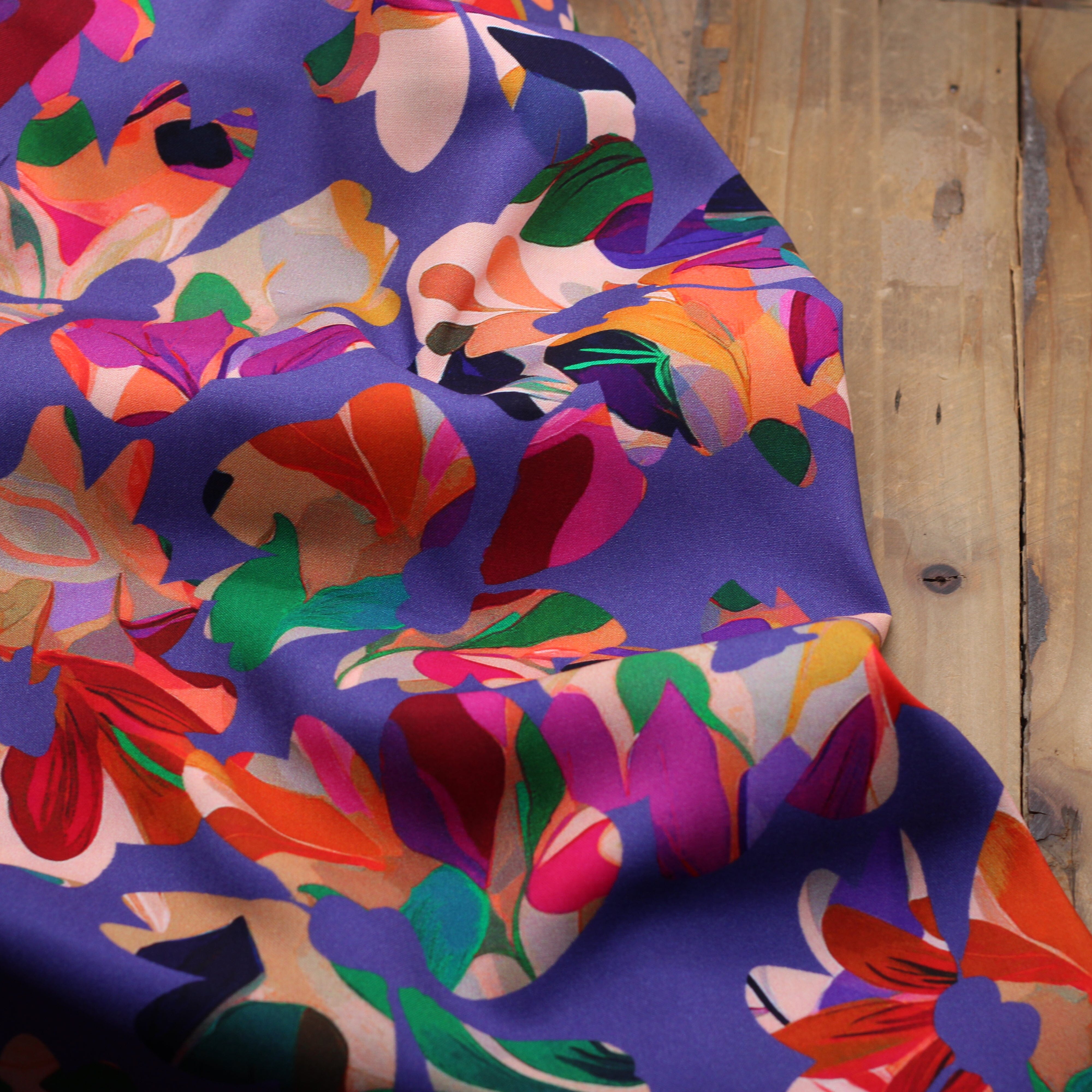 Tissu Viscose - MACHA - Bleu/Rose (Vendu par 10cm) Tissus Sélection Gaspard & Léonie | Gaspard et Léonie Tissus en ligne et Mercerie à Toulouse