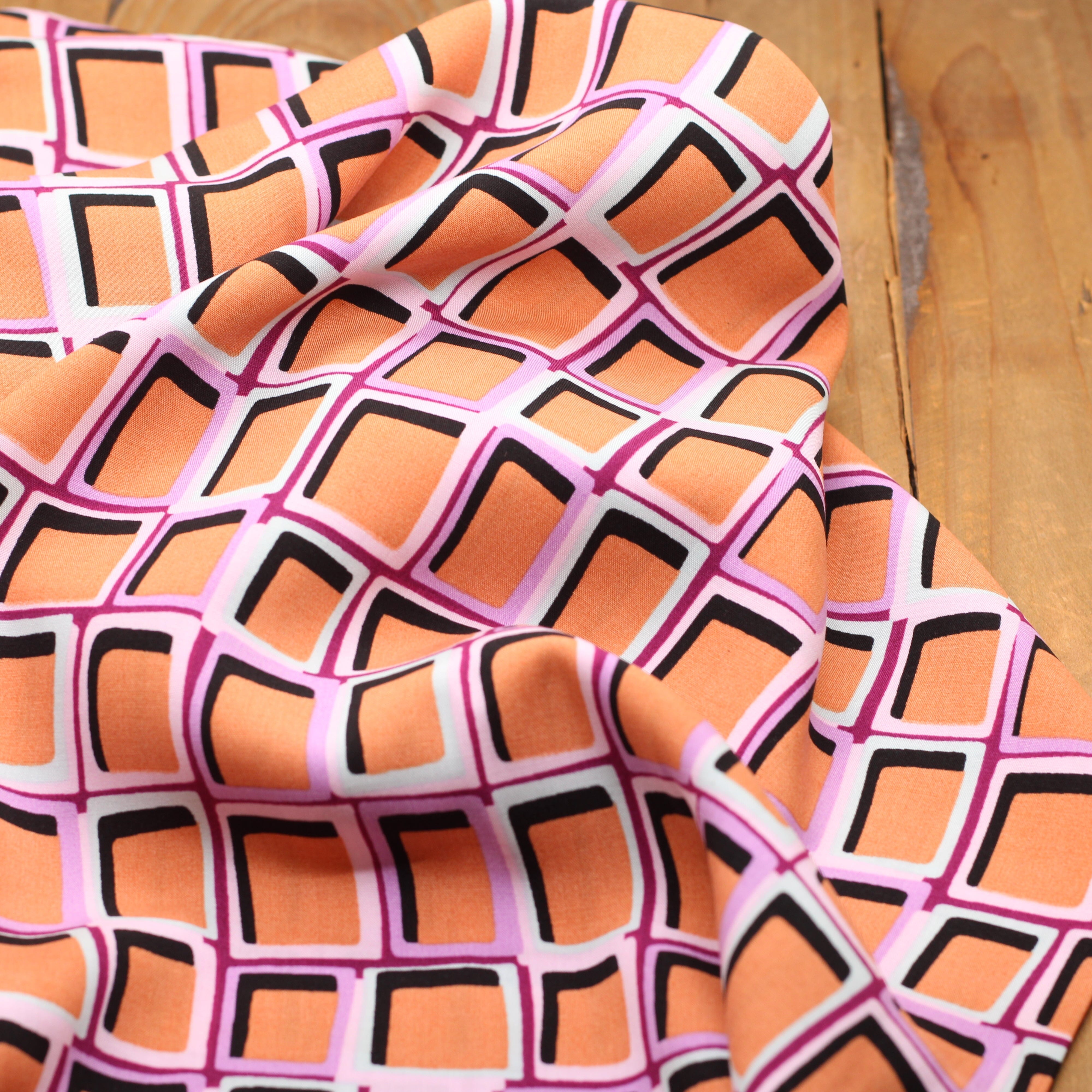 Tissu Viscose - MODERN BLOCS - Corail (Vendu x10cm) Tissus Sélection Gaspard & Léonie | Gaspard et Léonie Tissus en ligne et Mercerie à Toulouse