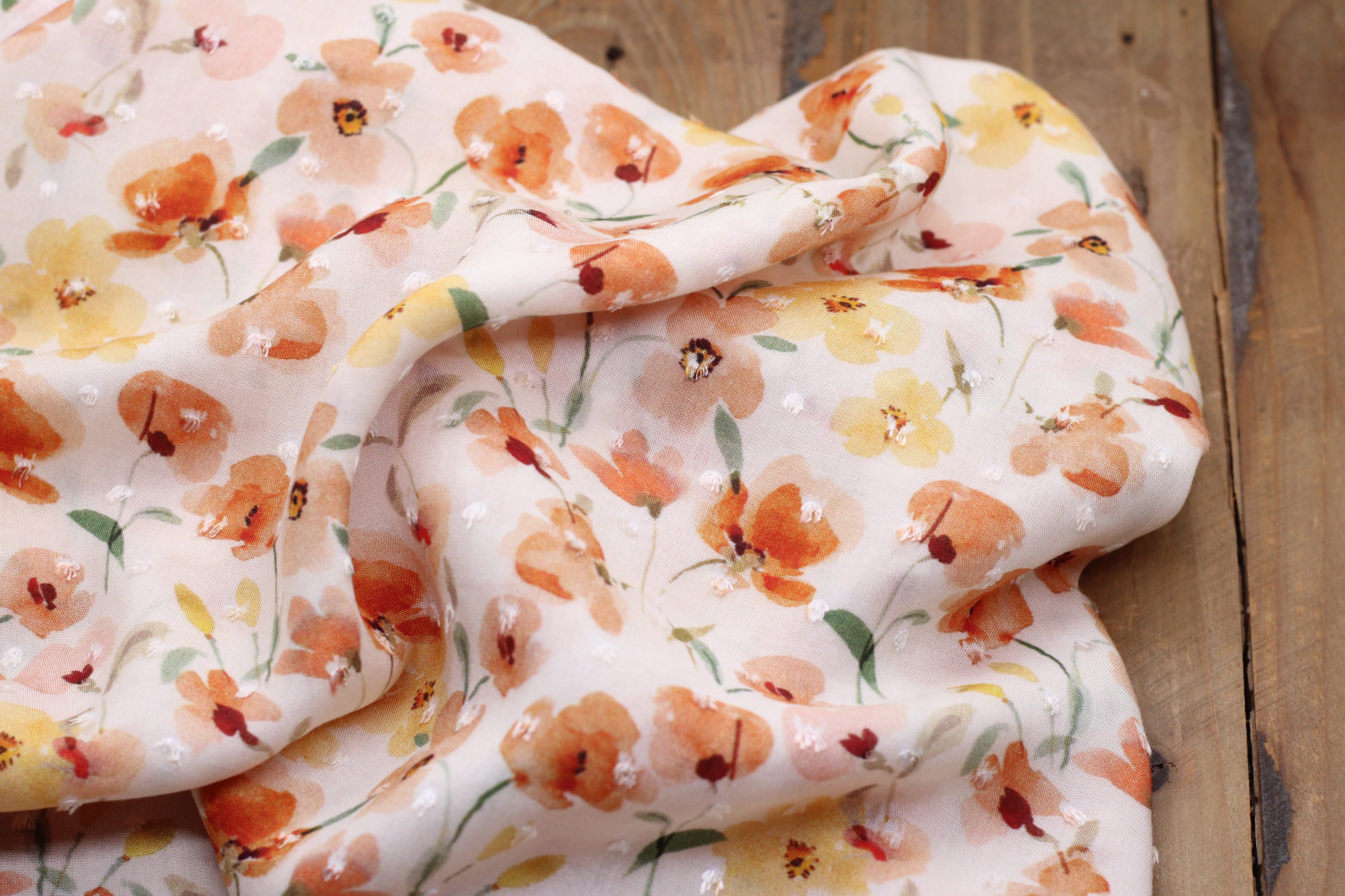 Tissu Viscose plumetis fleuri - Cuivré (vendu x10cm) Tissus Sélection Gaspard & Léonie | Gaspard et Léonie Tissus en ligne et Mercerie à Toulouse