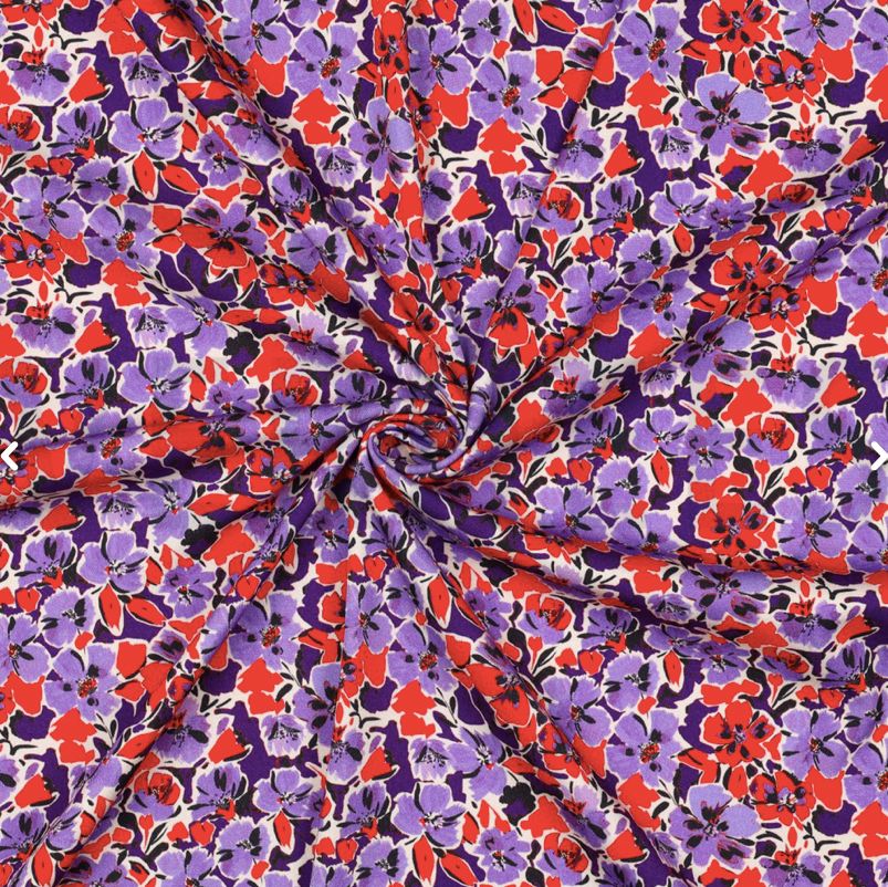 Tissu Viscose Stretch ROSELLA - Violet/Corail (Vendu x10cm) Tissus Sélection Gaspard & Léonie | Gaspard et Léonie Tissus en ligne et Mercerie à Toulouse