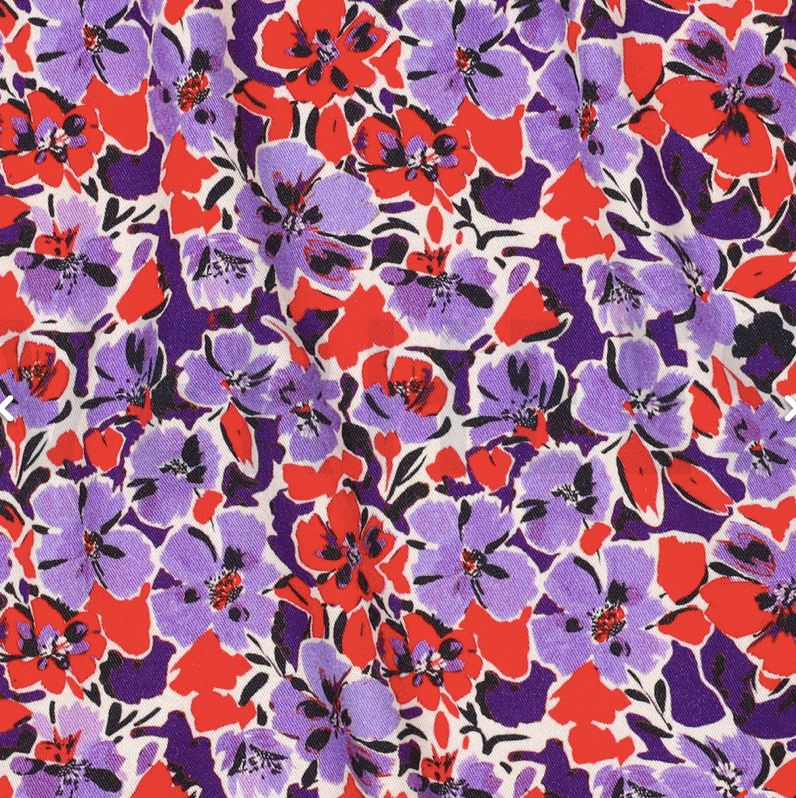 Tissu Viscose Stretch ROSELLA - Violet/Corail (Vendu x10cm) Tissus Sélection Gaspard & Léonie | Gaspard et Léonie Tissus en ligne et Mercerie à Toulouse