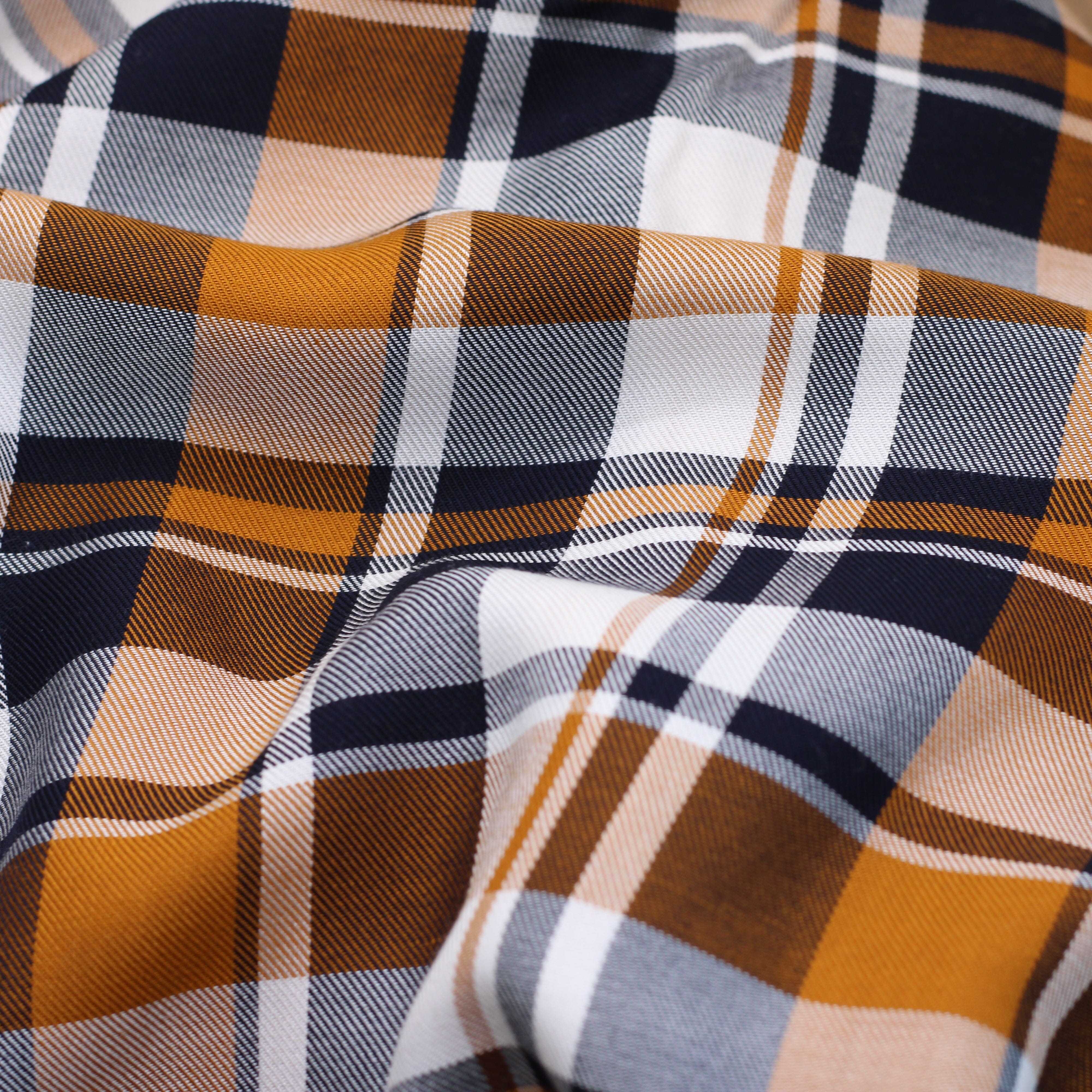 Tissu viscose TARTAN Ocre /Marine (Vendu x10cm) Tissus Sélection Gaspard & Léonie | Gaspard et Léonie Tissus en ligne et Mercerie à Toulouse