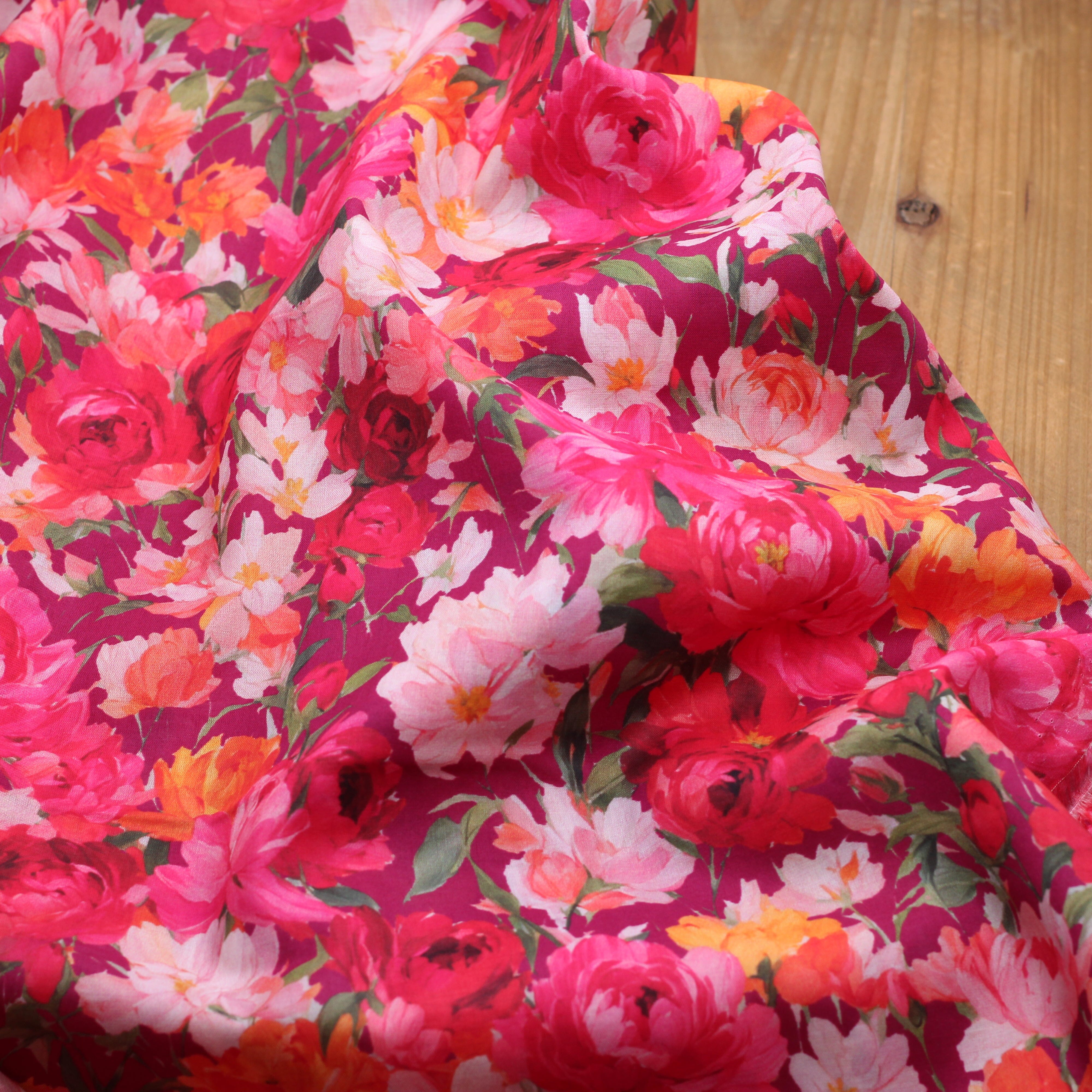 Tissu Voile de coton - FUSCHIA FLOWERS- Rose fuschia (Vendu x10cm) Tissus Sélection Gaspard & Léonie | Gaspard et Léonie Tissus en ligne et Mercerie à Toulouse
