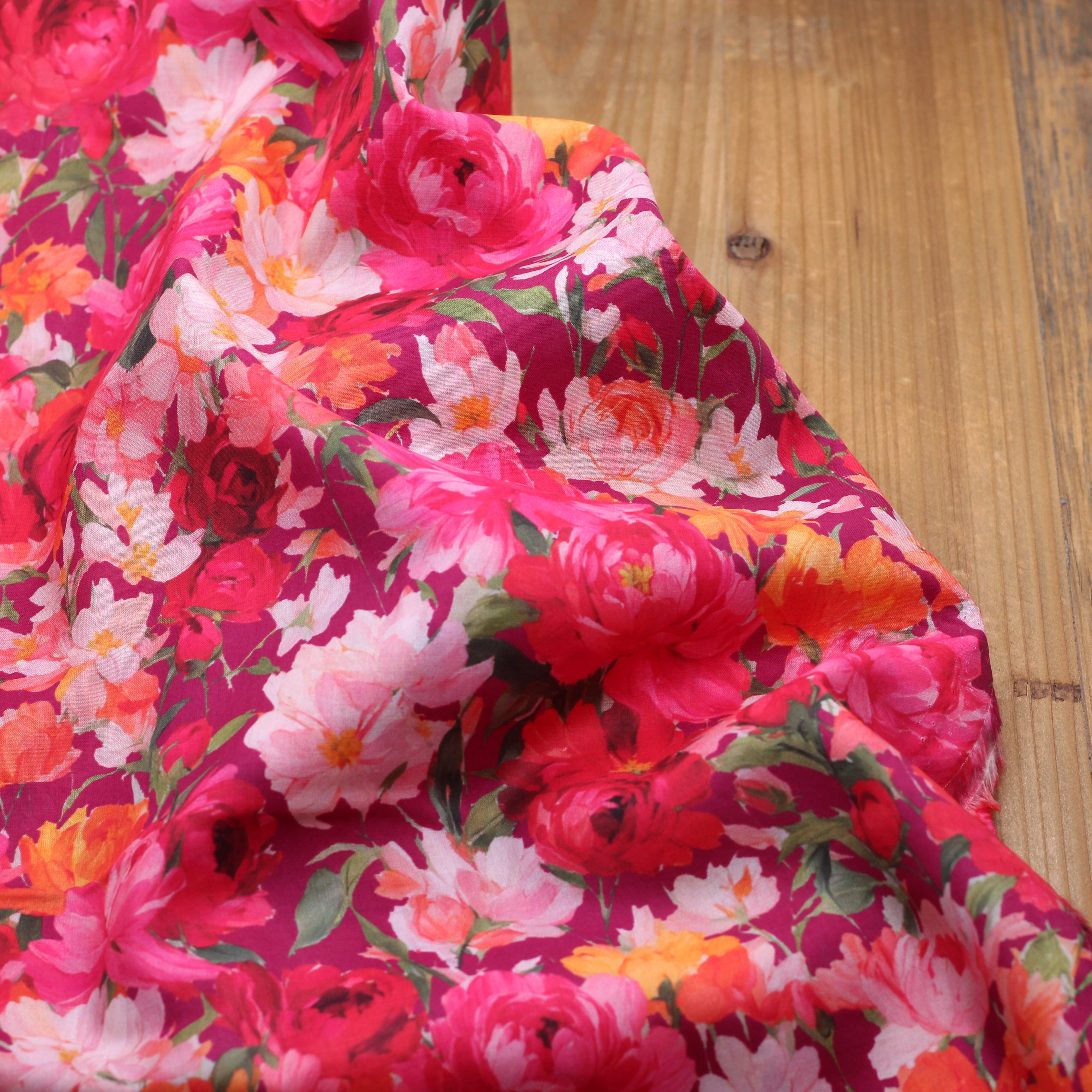 Tissu Voile de coton - FUSCHIA FLOWERS- Rose fuschia (Vendu x10cm) Tissus Sélection Gaspard & Léonie | Gaspard et Léonie Tissus en ligne et Mercerie à Toulouse