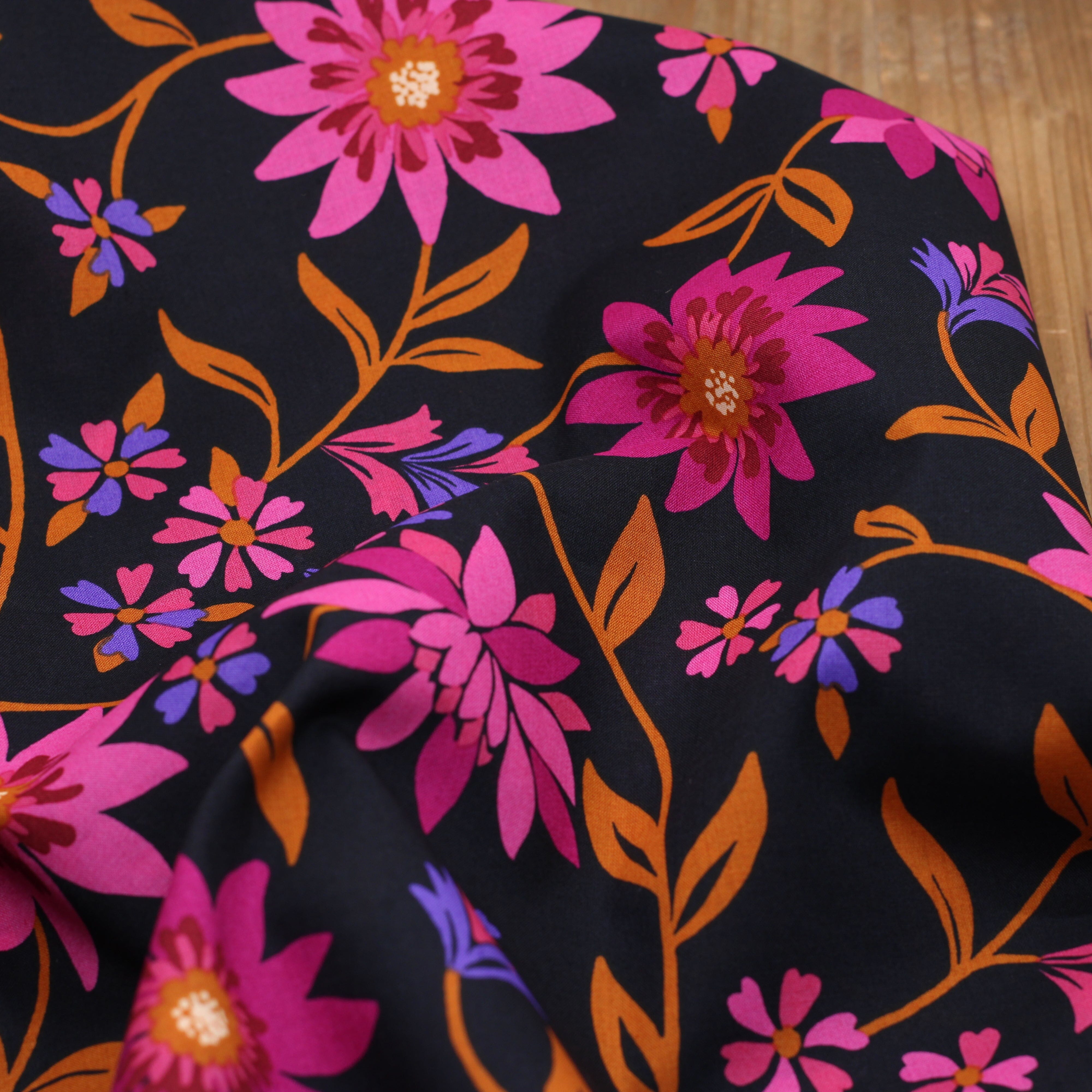 Tissu Voile de coton - IVY FLOWERS- Blanc (Vendu x10cm) Noir Tissus Sélection Gaspard & Léonie | Gaspard et Léonie Tissus en ligne et Mercerie à Toulouse