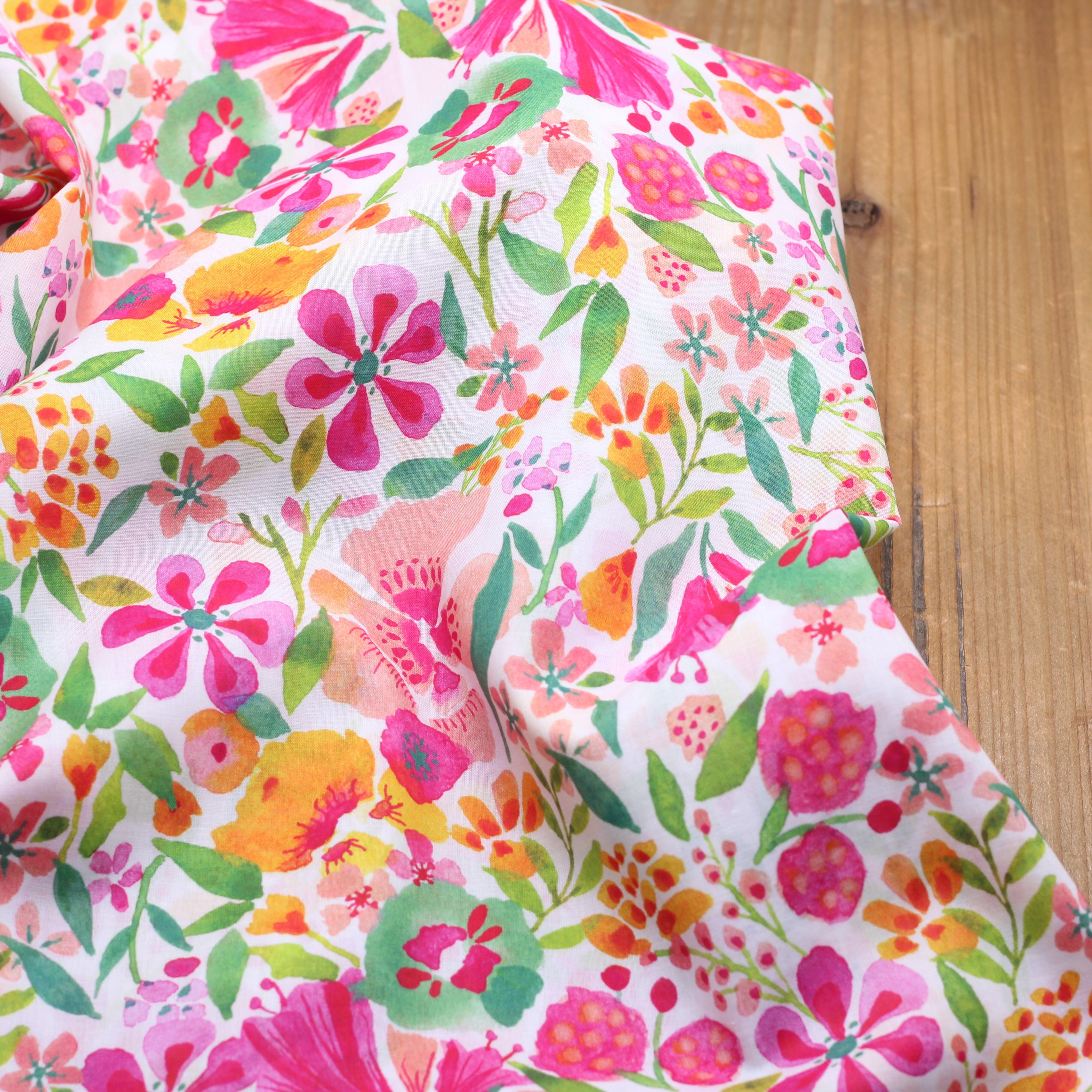 Tissu Voile de coton - PINKY FLOWERS- Blanc (Vendu x10cm) Tissus Sélection Gaspard & Léonie | Gaspard et Léonie Tissus en ligne et Mercerie à Toulouse