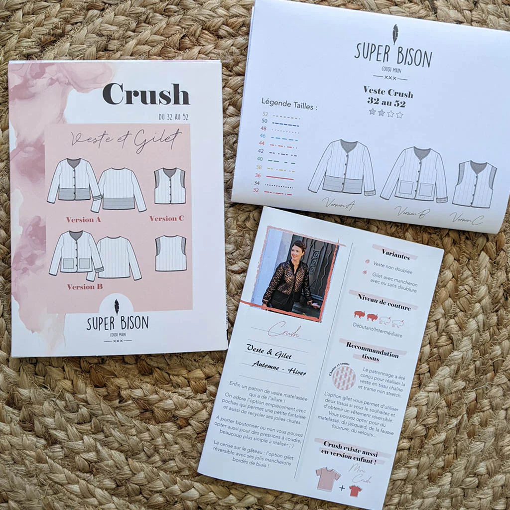 Veste et Gilet CRUSH - Patron de couture pochette - SUPER BISON Patron de couture SUPER BISON | Gaspard et Léonie Tissus en ligne et Mercerie à Toulouse