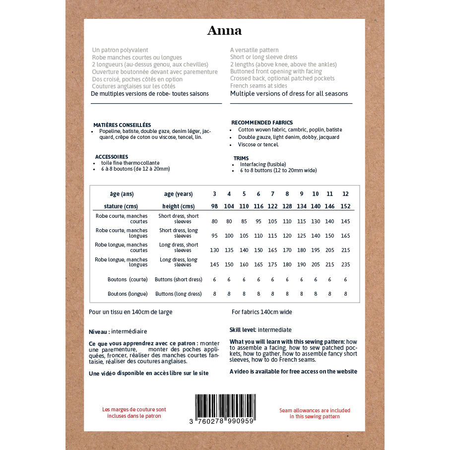 ANNA Robe patron de couture pochette - IKATEE Patron de couture Ikatee | Gaspard et Léonie Tissus en ligne et Mercerie à Toulouse