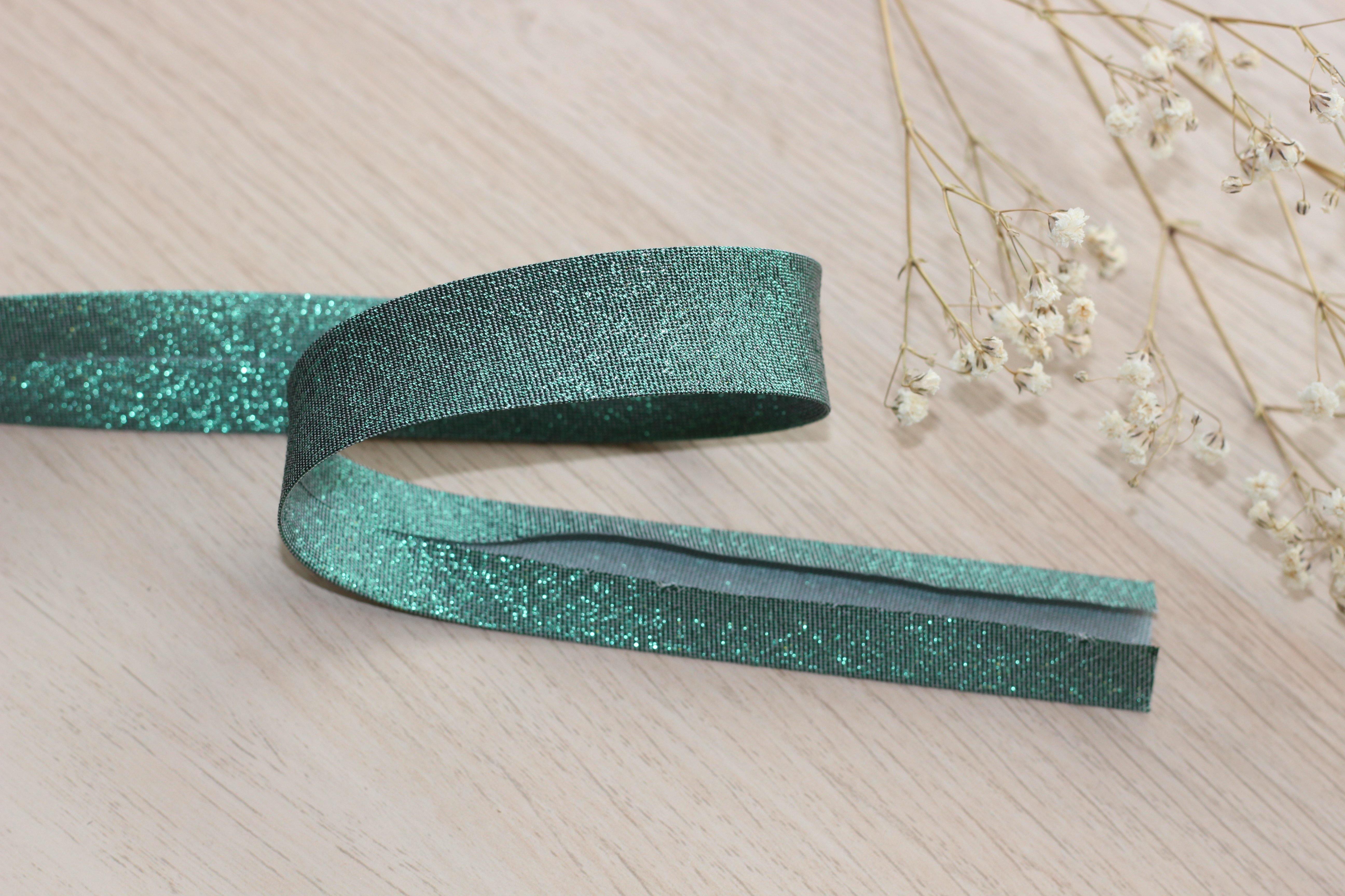 Biais Lamé vert foncé 20mm Col:405 - L'atelier de Gaspard et Léonie