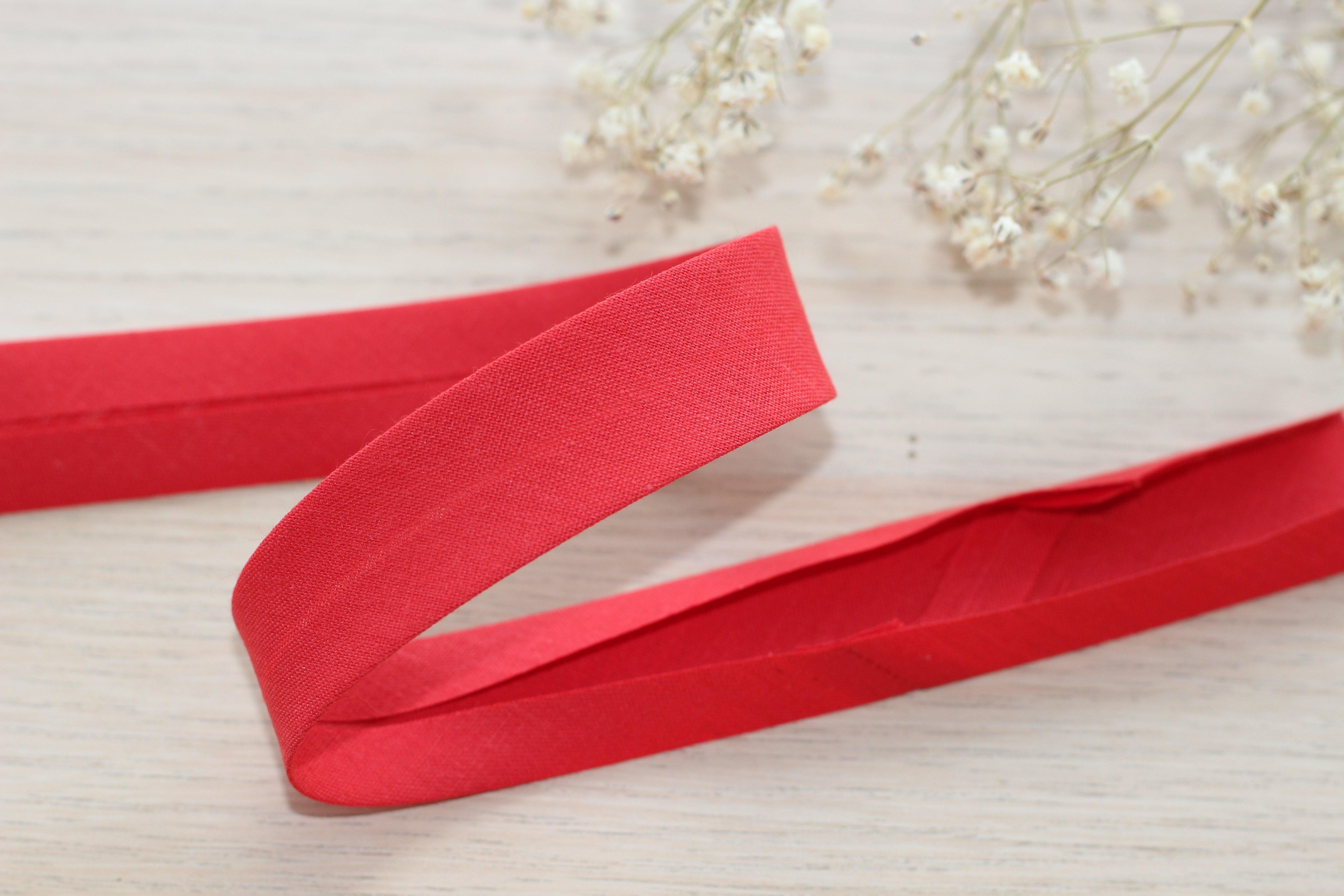 Biais Polycoton uni Rouge 20mm COL:108 (vendu x10cm) - L'atelier de Gaspard et Léonie
