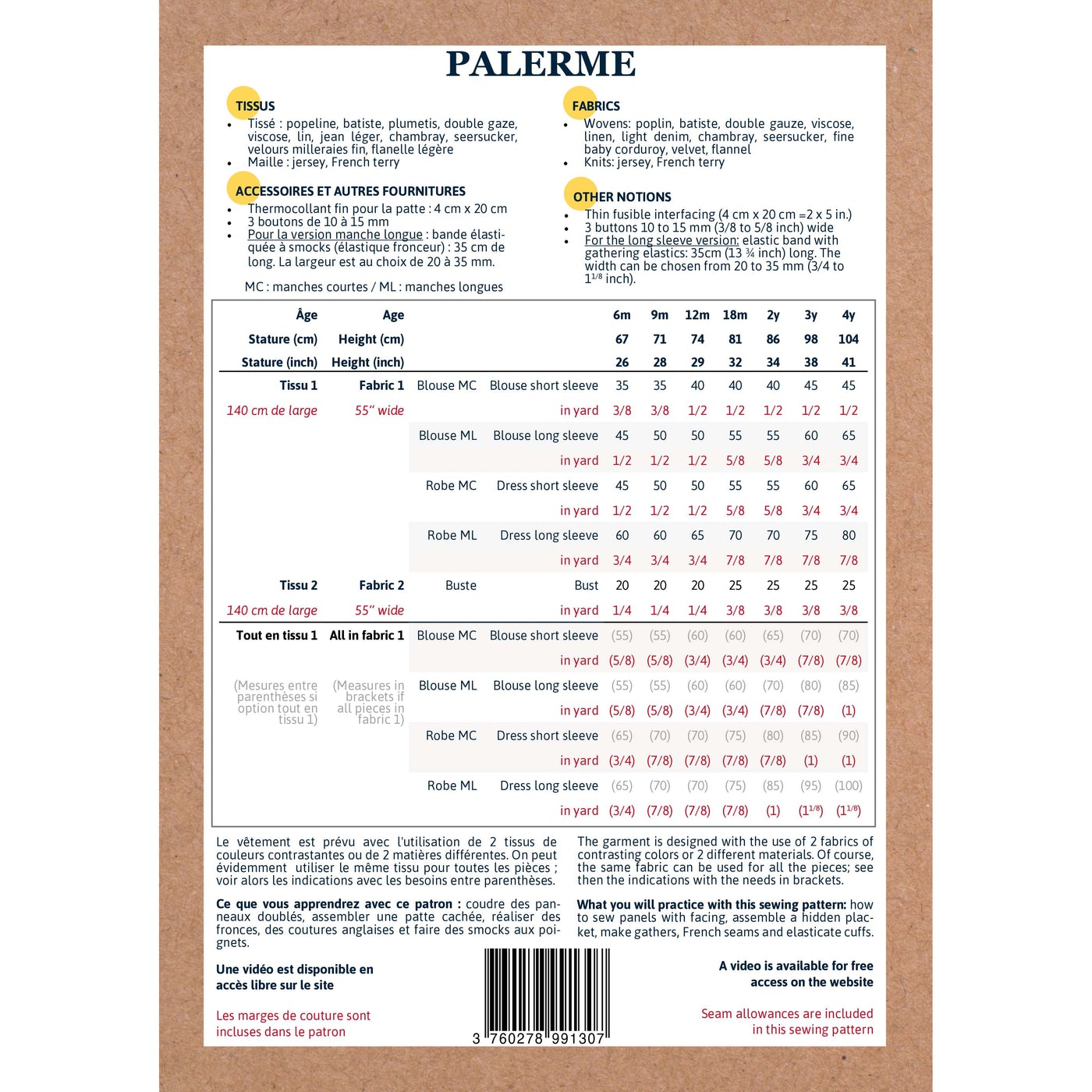 Blouse ou Robe PALERME patron de couture pochette - IKATEE Patron de couture Ikatee | Gaspard et Léonie Tissus en ligne et Mercerie à Toulouse