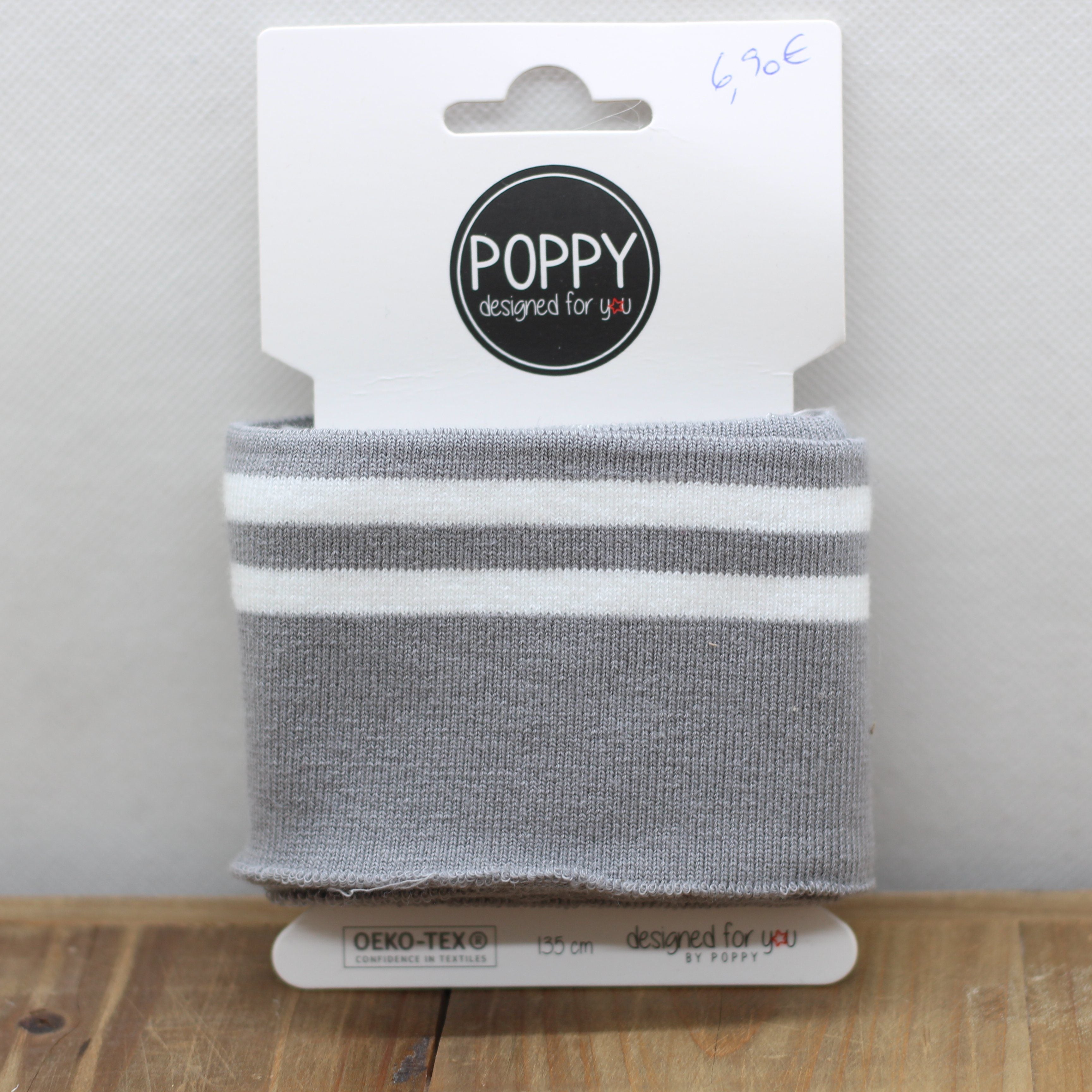 Bord Côte - Gris / Blanc (Vendu x10cm) Tissus POPPY Designed For You | Gaspard et Léonie Tissus Mercerie Toulouse