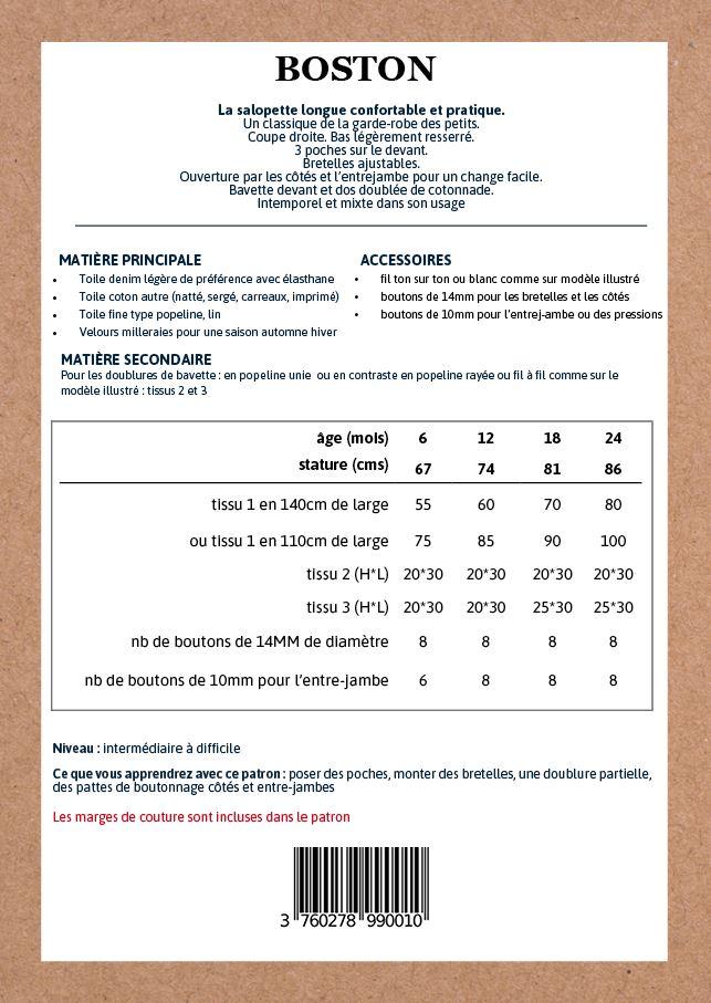 BOSTON Salopette Mixte patron de couture pochette - L'atelier de Gaspard et Léonie