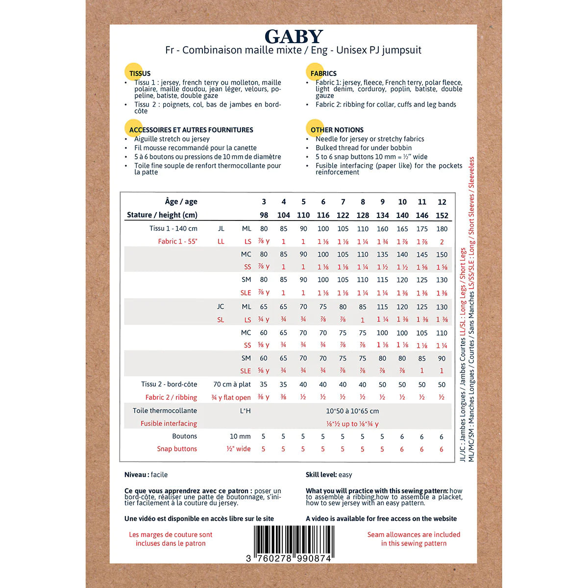 Combinaison GABY - patron de couture pochette - IKATEE Patron de couture Ikatee | Gaspard et Léonie Tissus en ligne et Mercerie à Toulouse