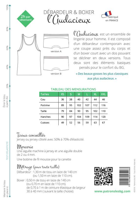 Débardeur et Boxer L'AUDACIEUX Patron de couture pochette - Les Beaux Gosses Patron de couture LES BEAUX-GOSSES | Gaspard et Léonie Tissus en ligne et Mercerie à Toulouse