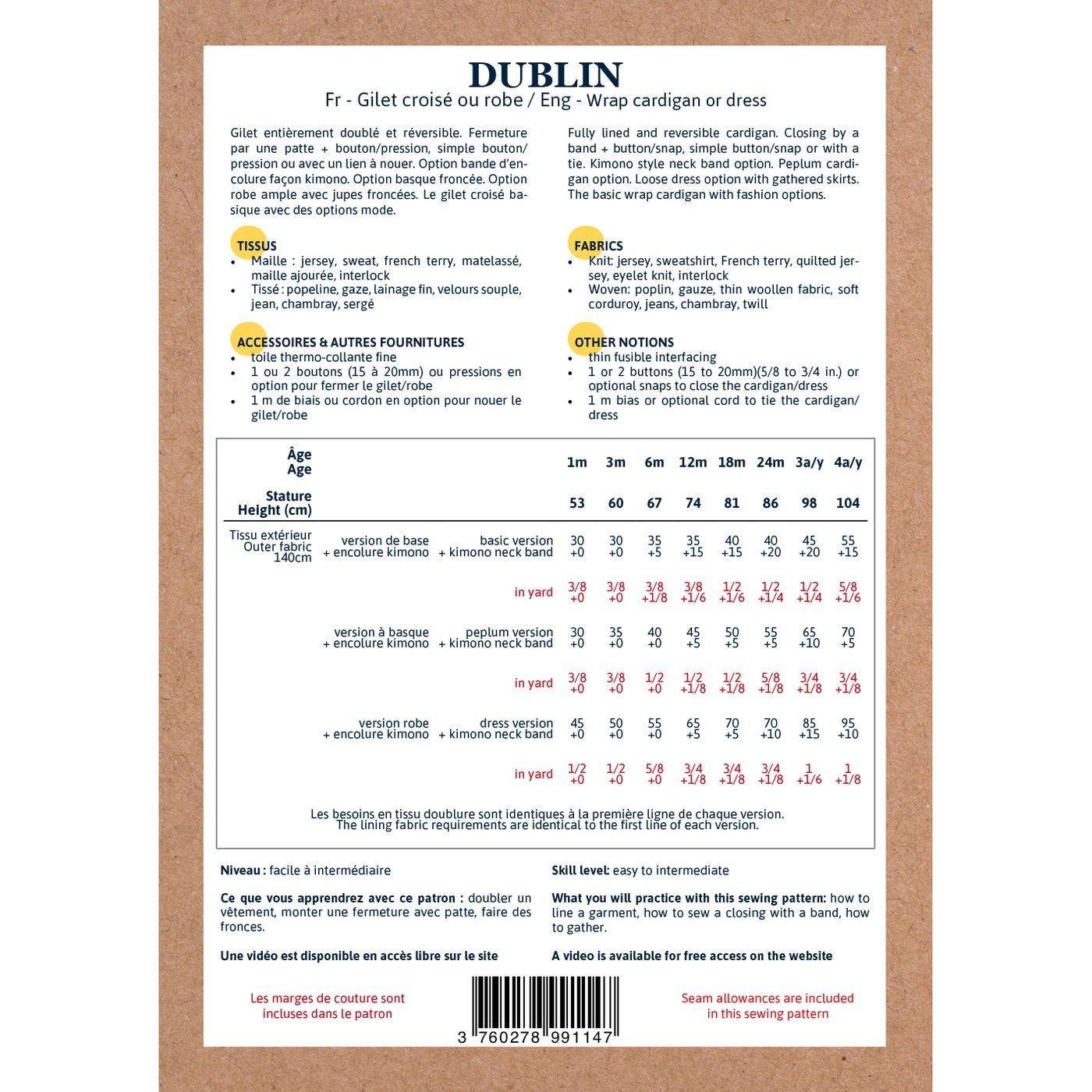 DUBLIN Enfant ROBE-Gilet croisé Cardigan patron de couture pochette - L'atelier de Gaspard et Léonie