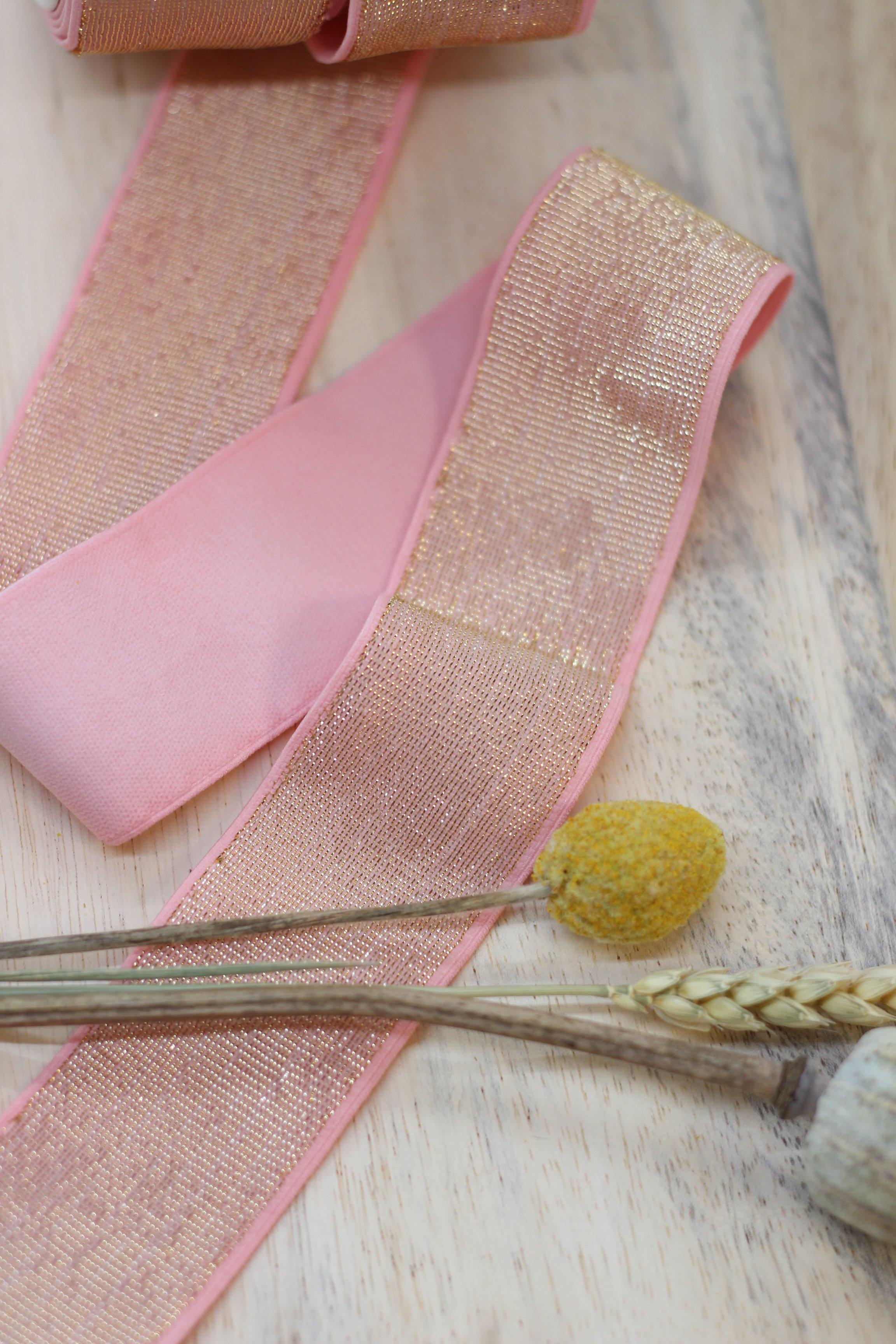 Elastique Large Lurex Rose/Doré (Vendu x10cm) - L'atelier de Gaspard et Léonie