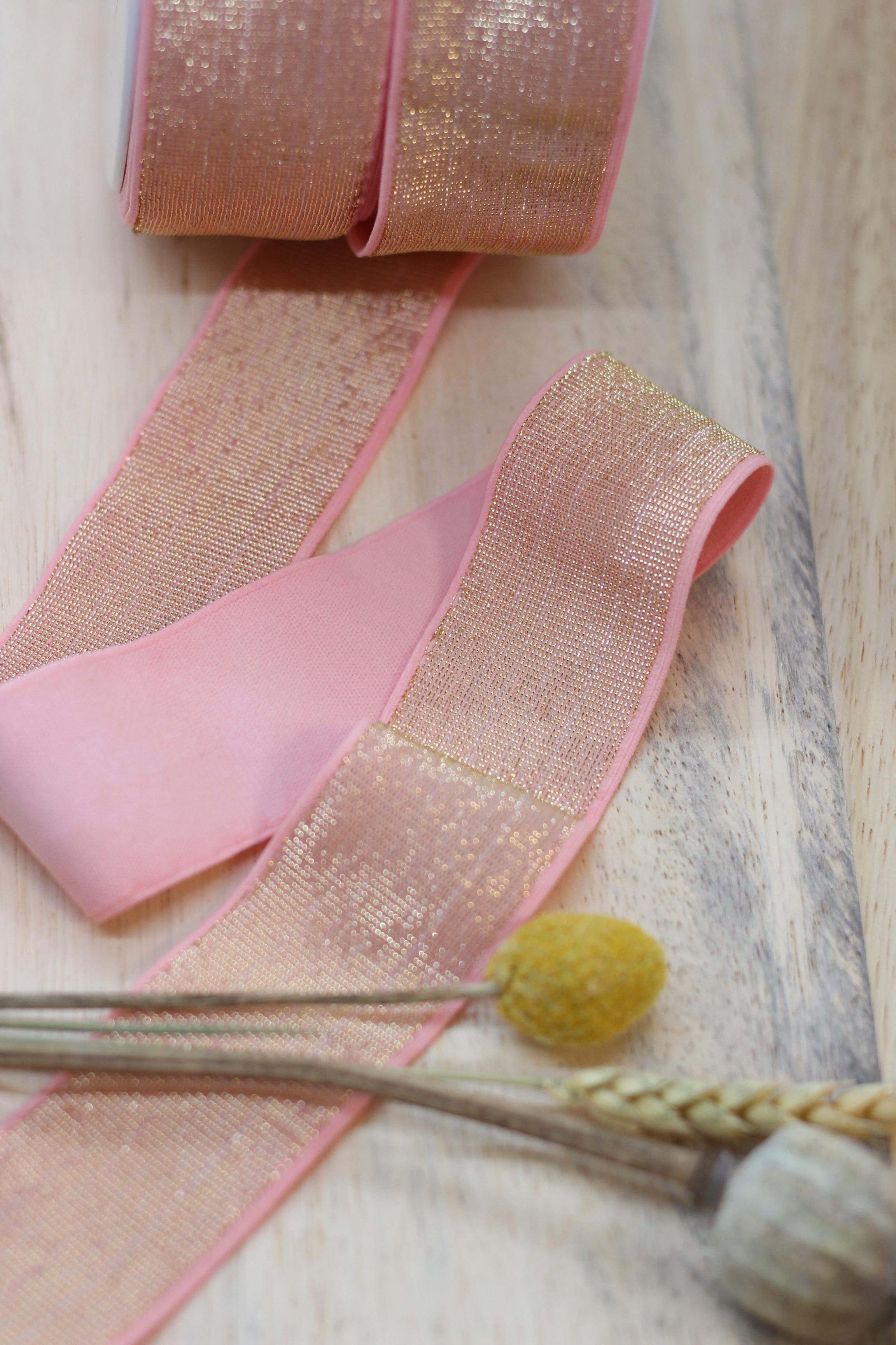 Elastique Large Lurex Rose/Doré (Vendu x10cm) - L'atelier de Gaspard et Léonie