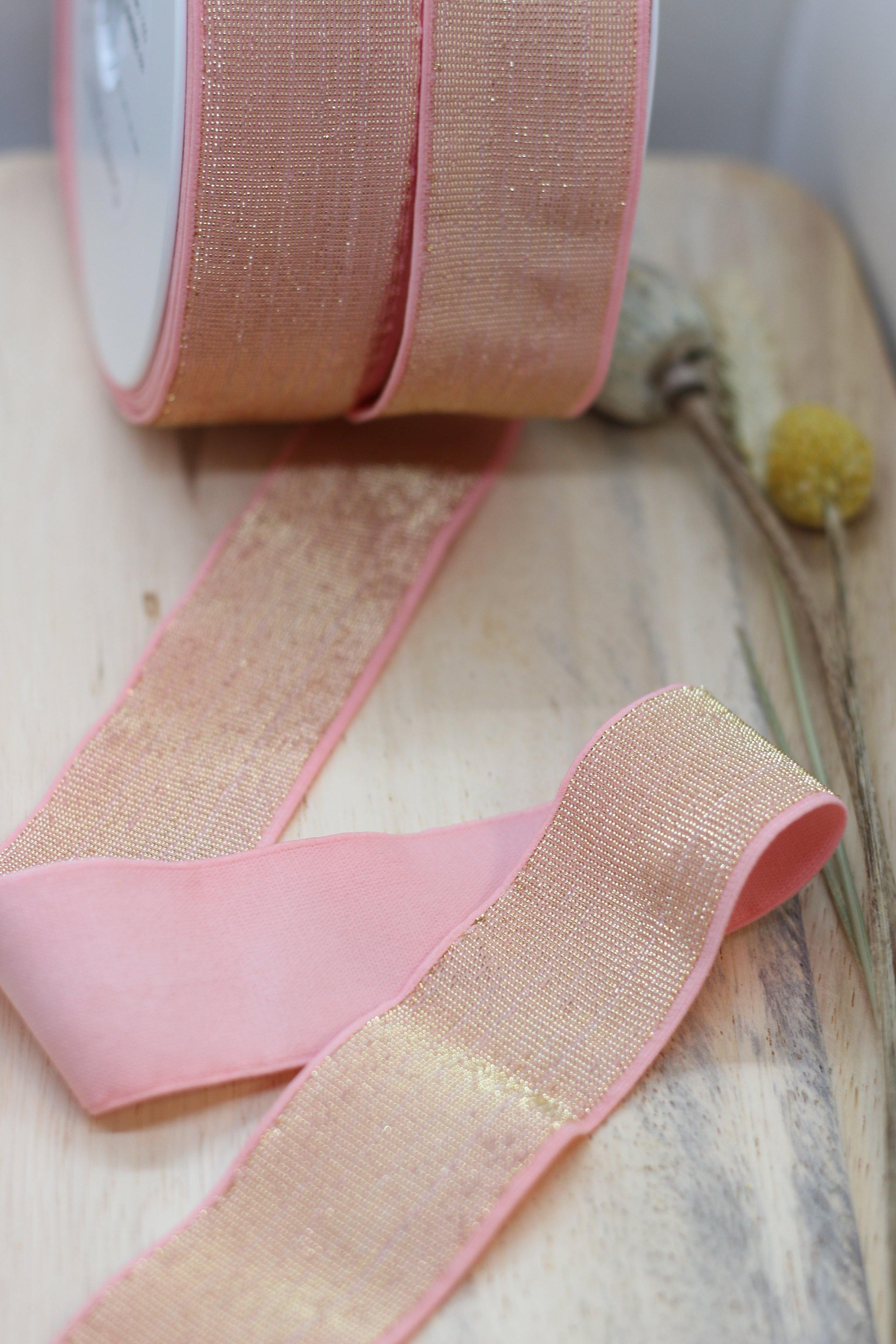 Elastique Large Lurex Rose/Doré (Vendu x10cm) - L'atelier de Gaspard et Léonie